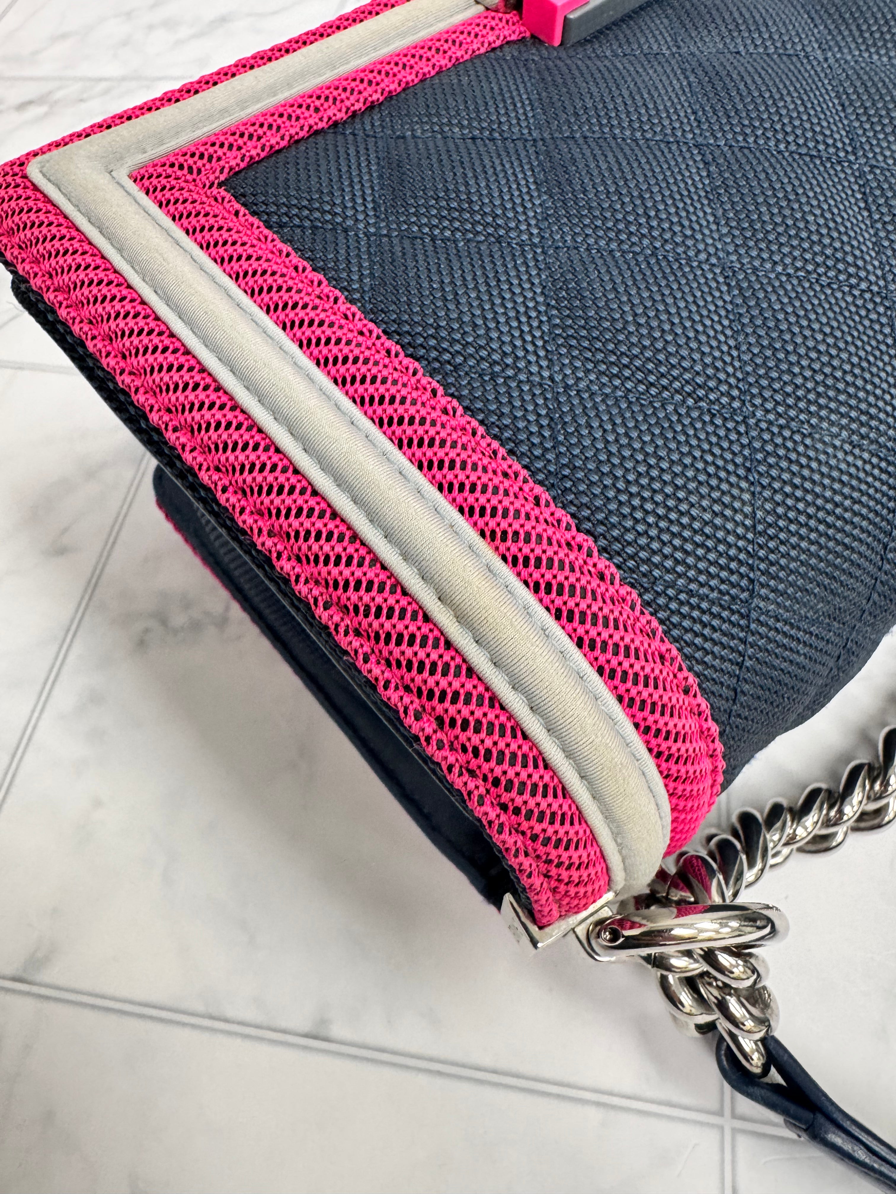*DONS DROP* Chanel Navy & Pink Quilted Canvas Fluo Medium Boy Flap Bag
