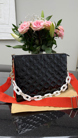 Louis Vuitton Black Patent Leather & Red Lambskin Coussin MM