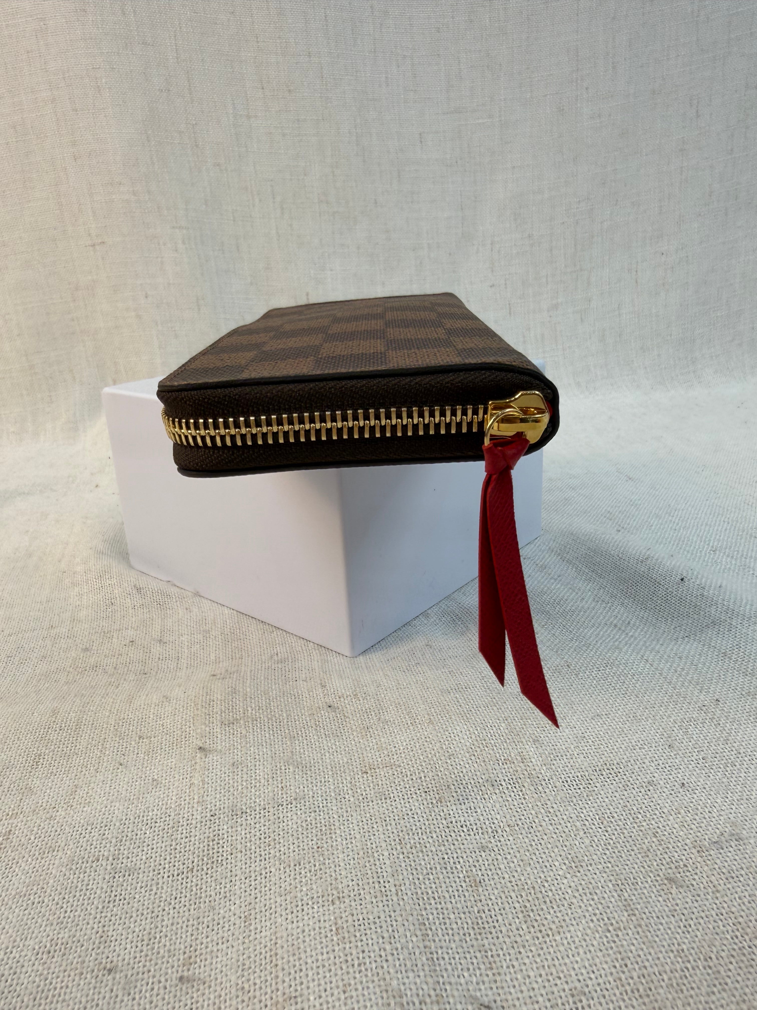 LIKE NEW Louis Vuitton Damier Ebene & Red Clemence Zippy Wallet