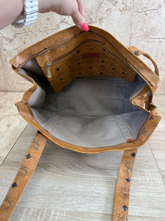 MCM Cognac Leather Visetos Shopper Tote