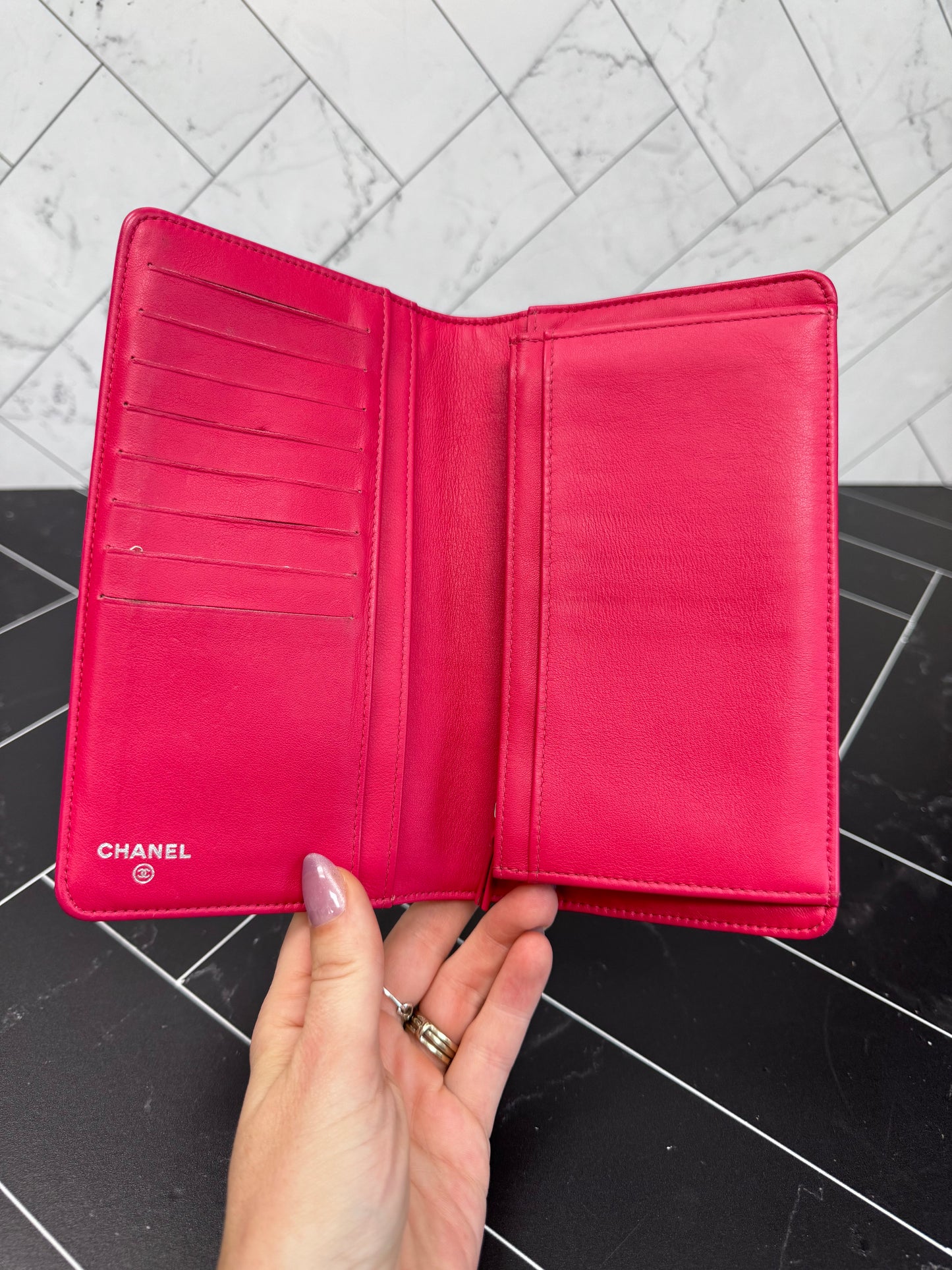 Chanel Pink Patent Leather Long Wallet