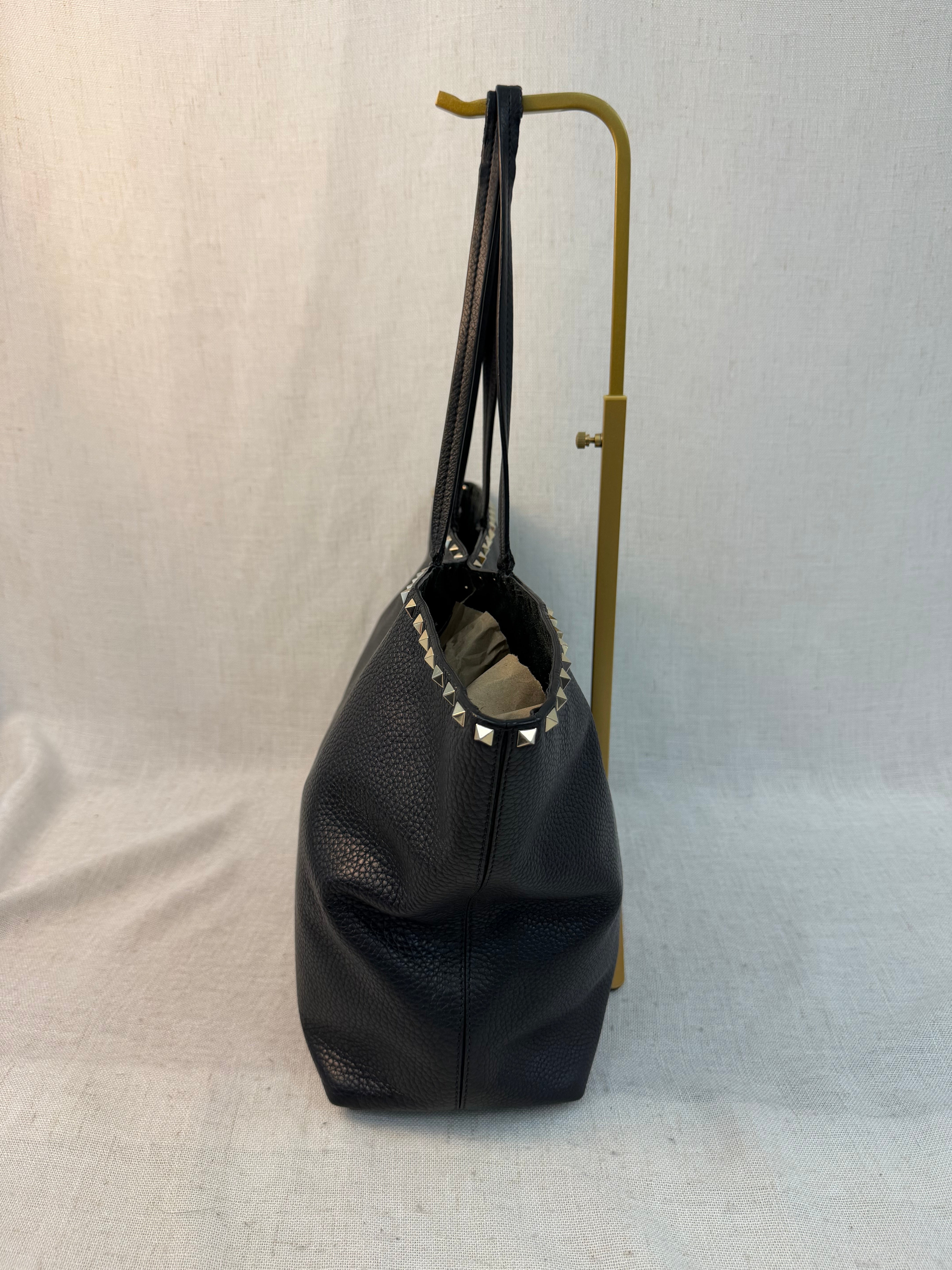 Valentino Black Leather Rockstud Tote Bag