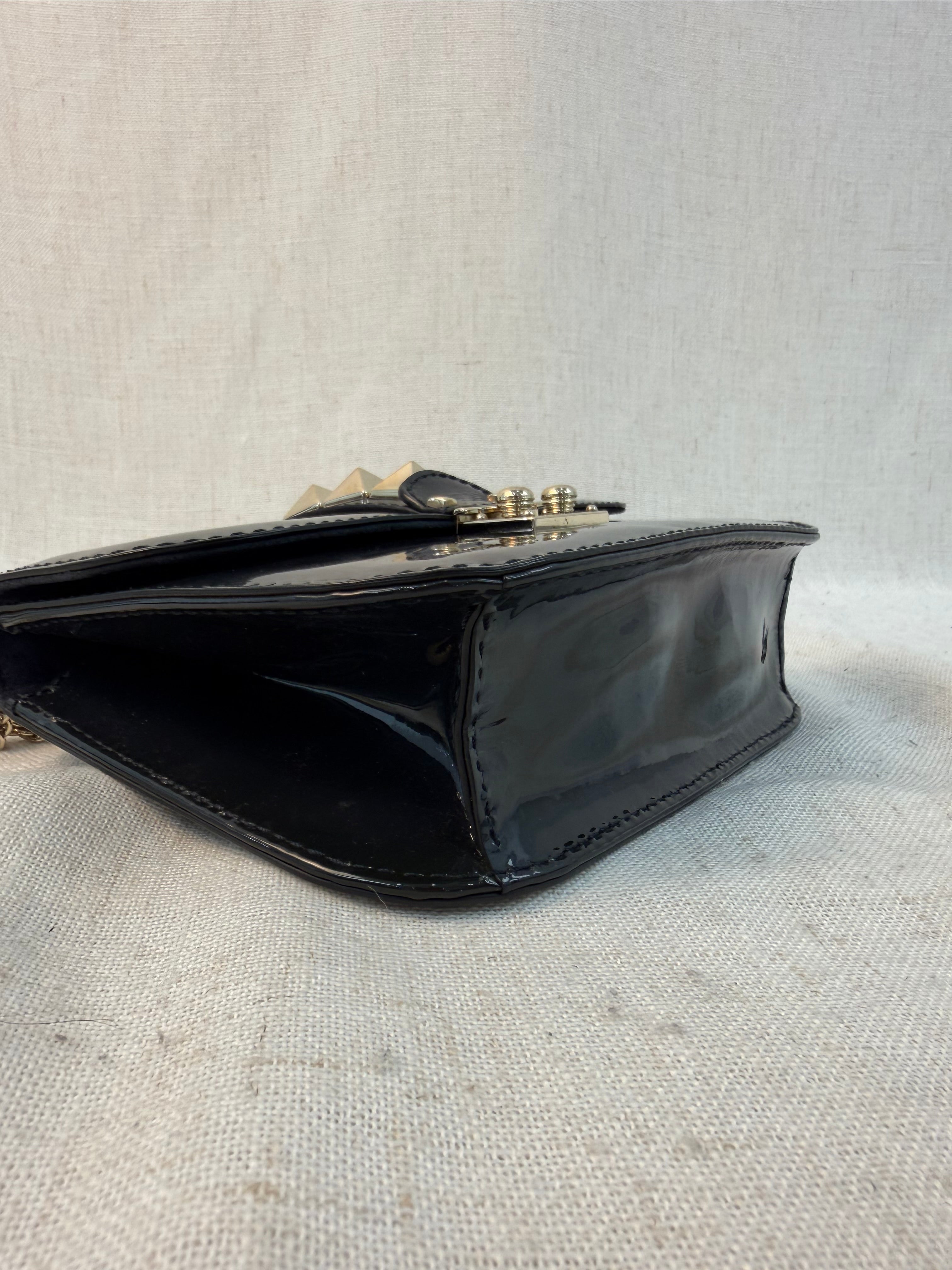 Valentino Navy Patent Leather Glam Lock Rockstud Crossbody