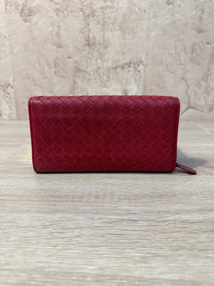 Bottega Veneta Red Intrecciato Leather Long Wallet