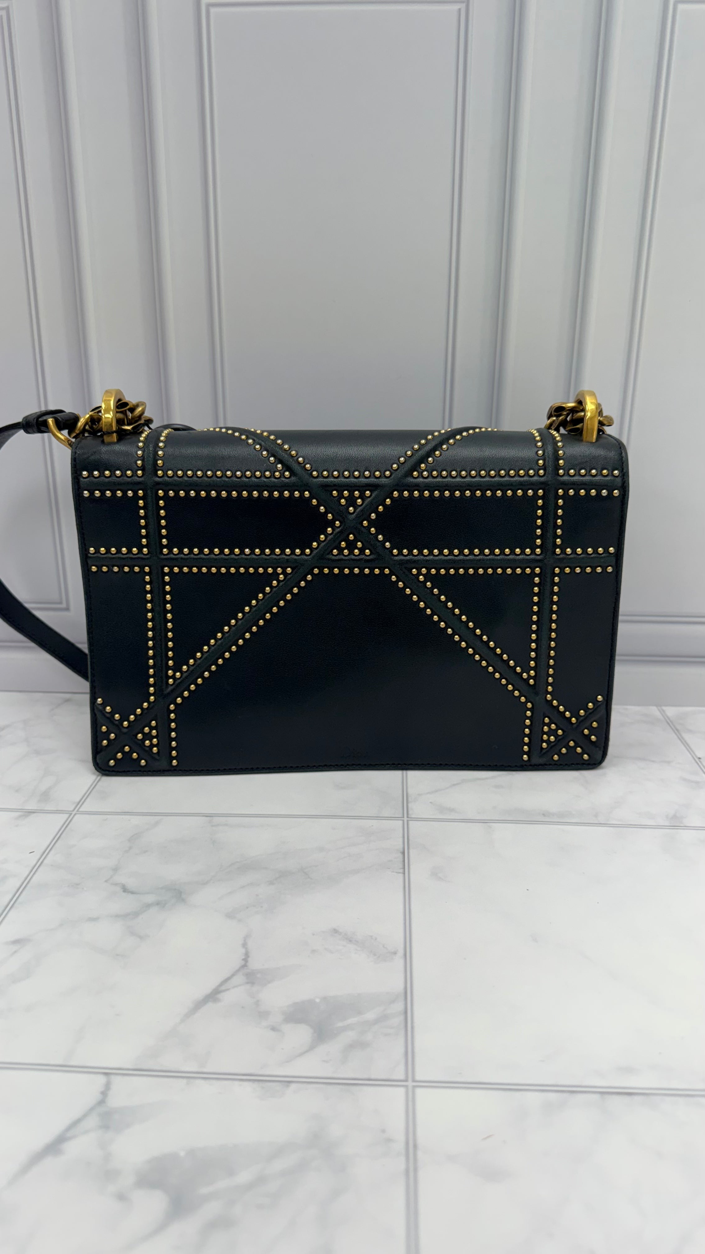 *DONS DROP* Christian Dior Black Lambskin Leather Studded Diorama Medium Shoulder Bag