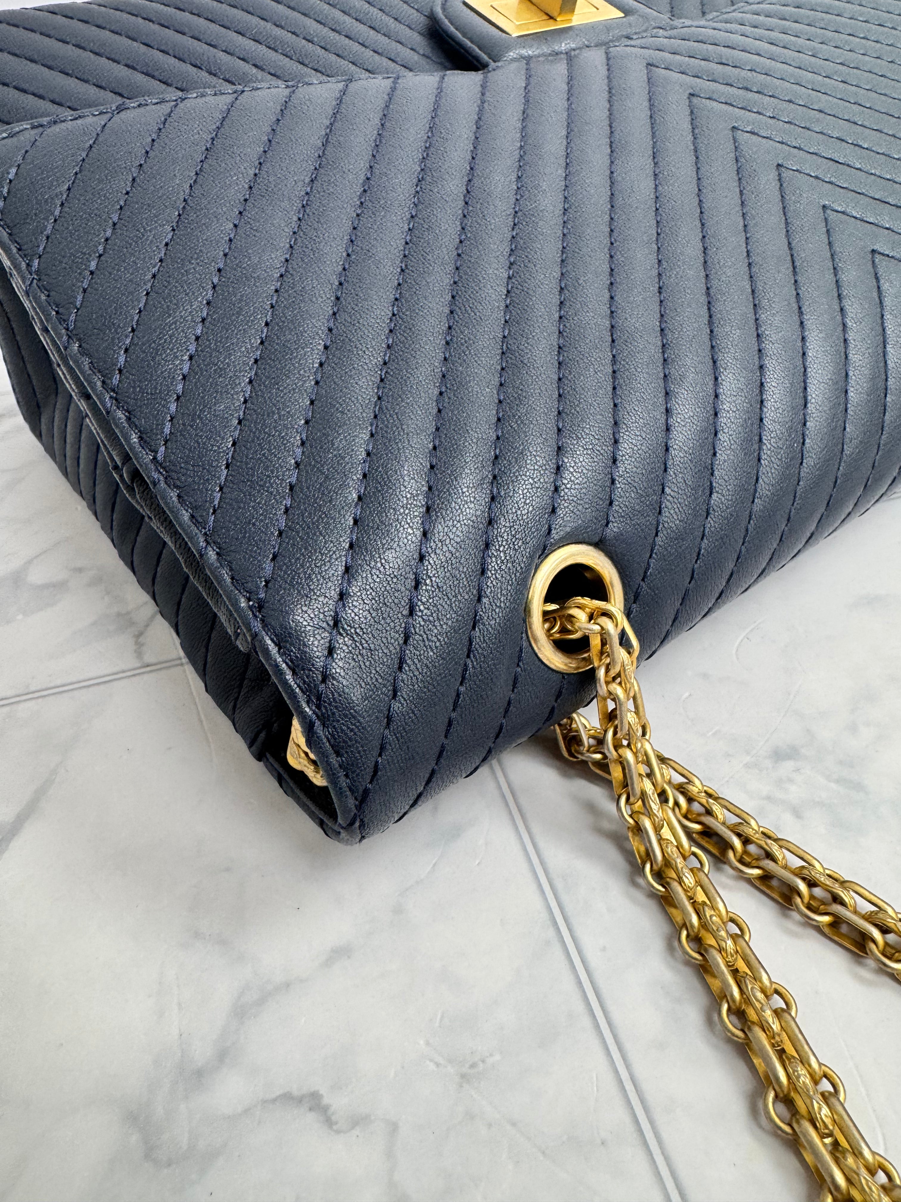 Chanel Navy Blue Quilted 2.55 Reissue Jumbo Flap Bag