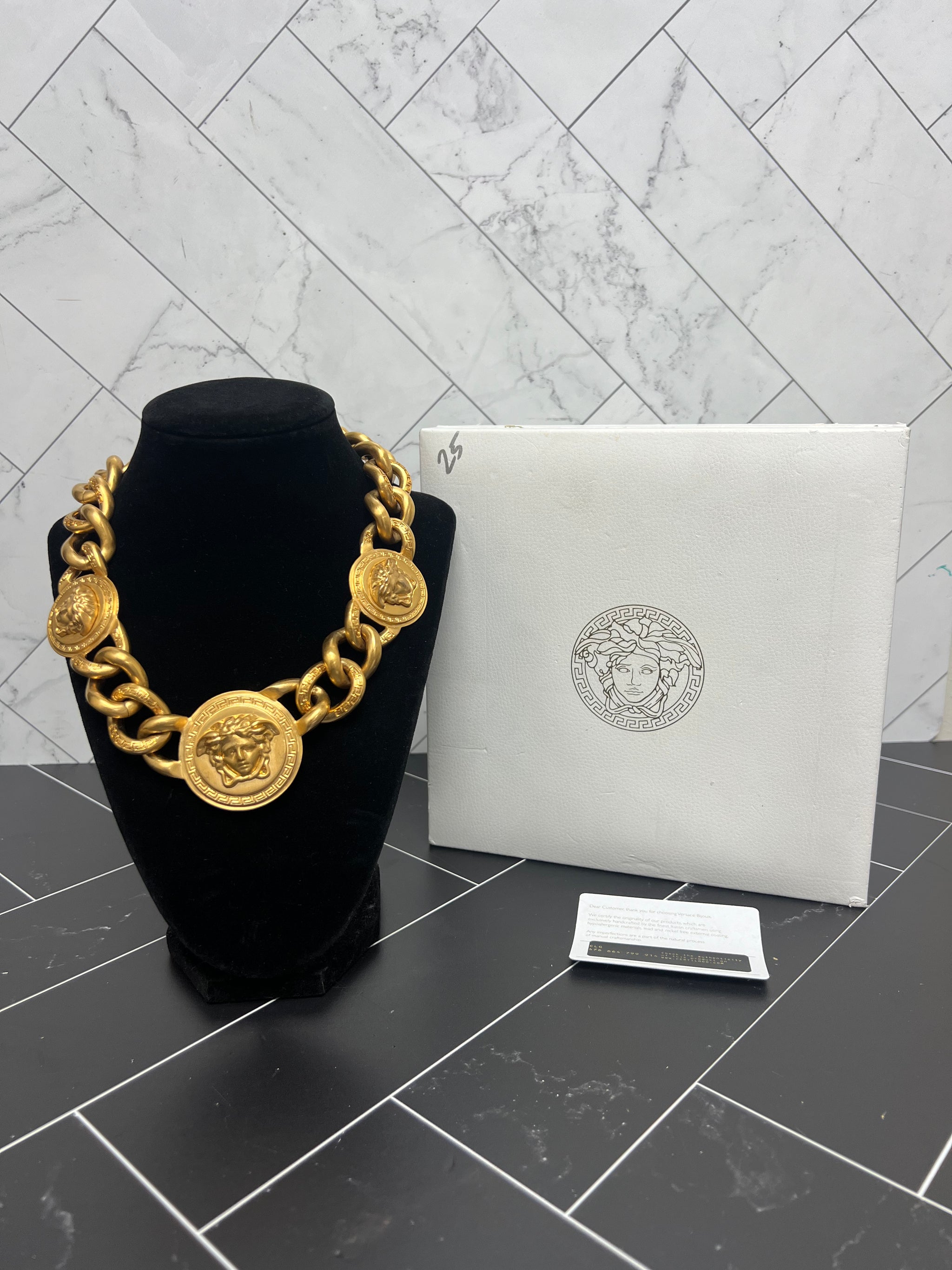 Versace Gold Plated 3 Medusa Medallion Necklace