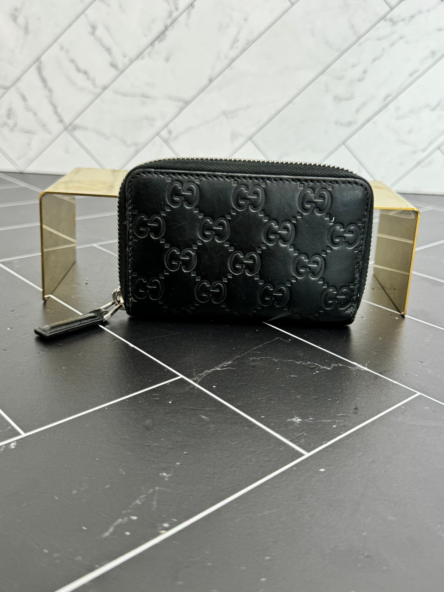 Gucci Black Guccissima Compact Zippy Wallet