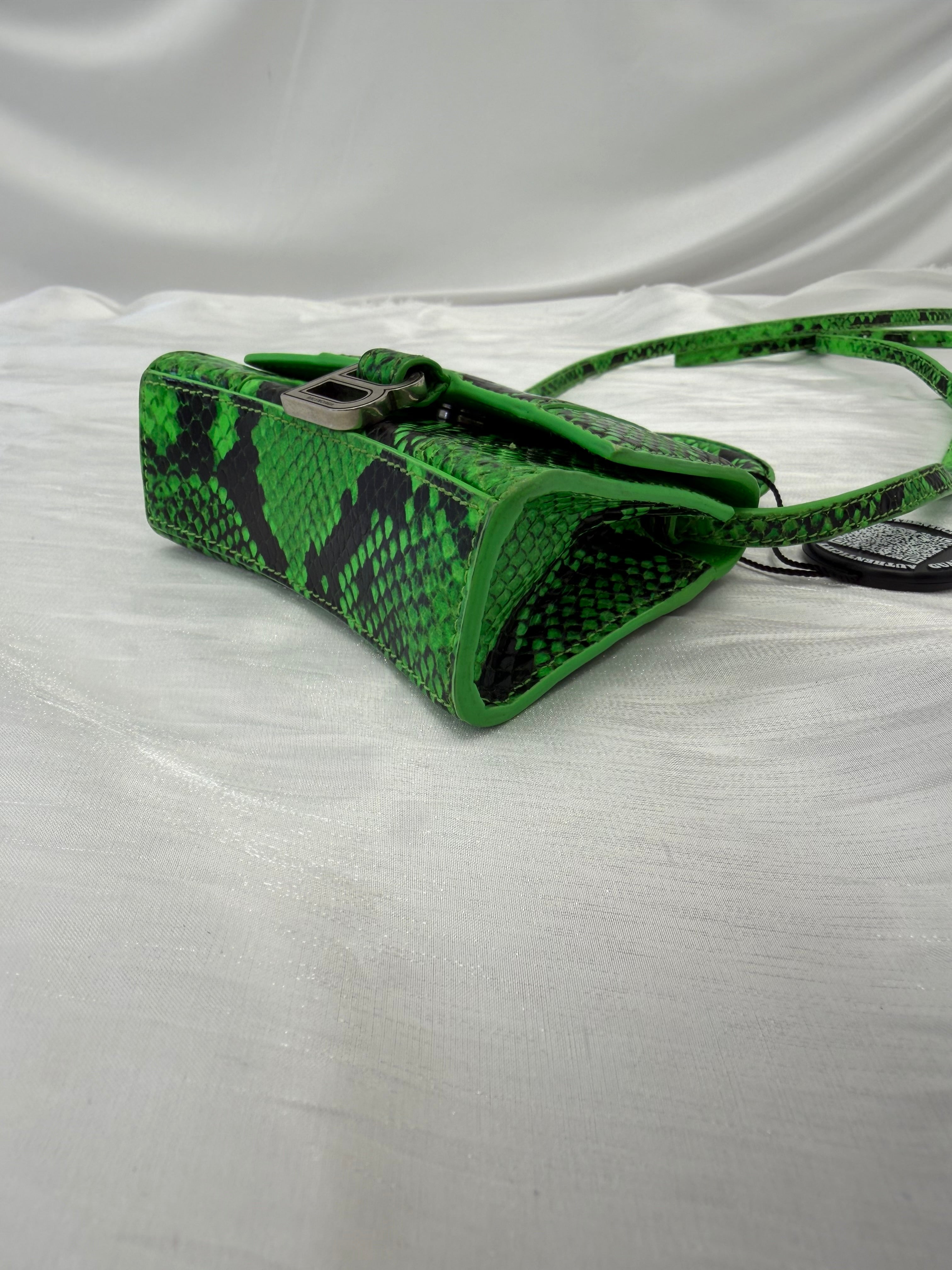 Balenciaga Green Python Embossed Mini Hourglass Bag