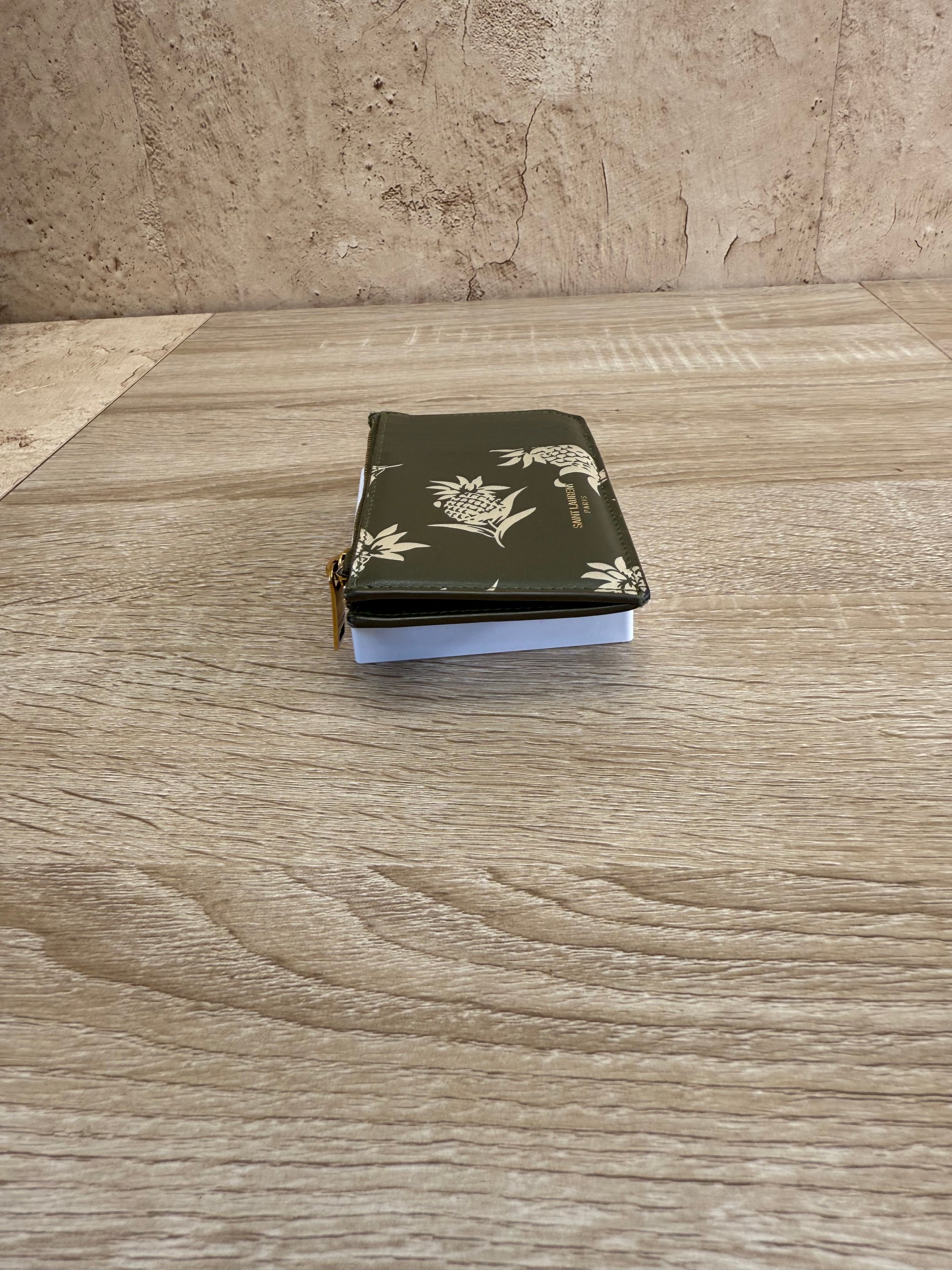 Saint Laurent YSL Green Leather Pineapple Zip Card Coin Case