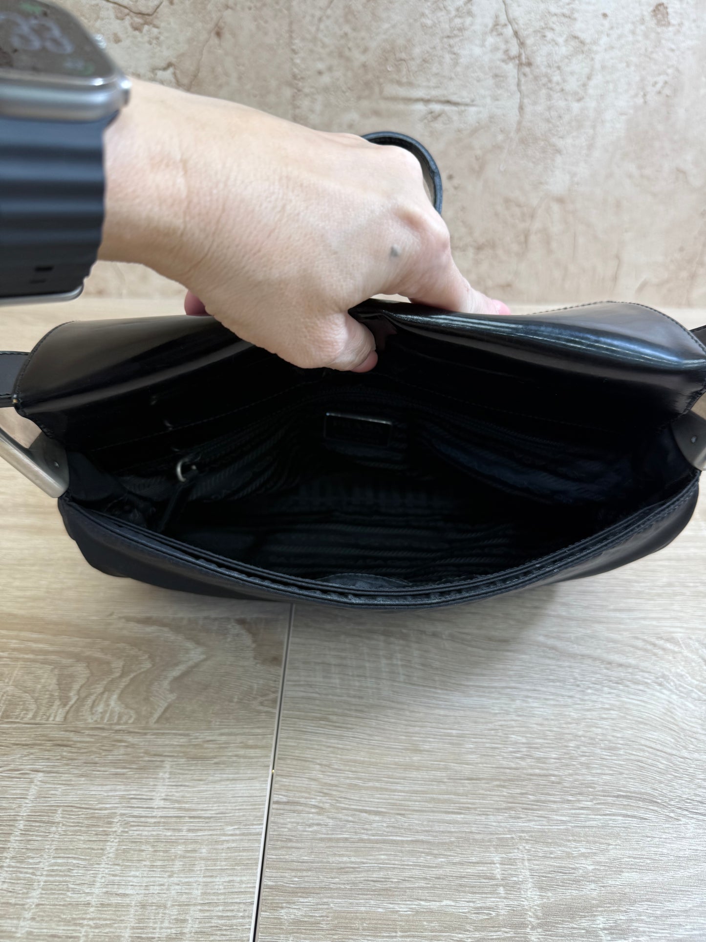 Prada Black Nylon & Leather Shoulder Bag