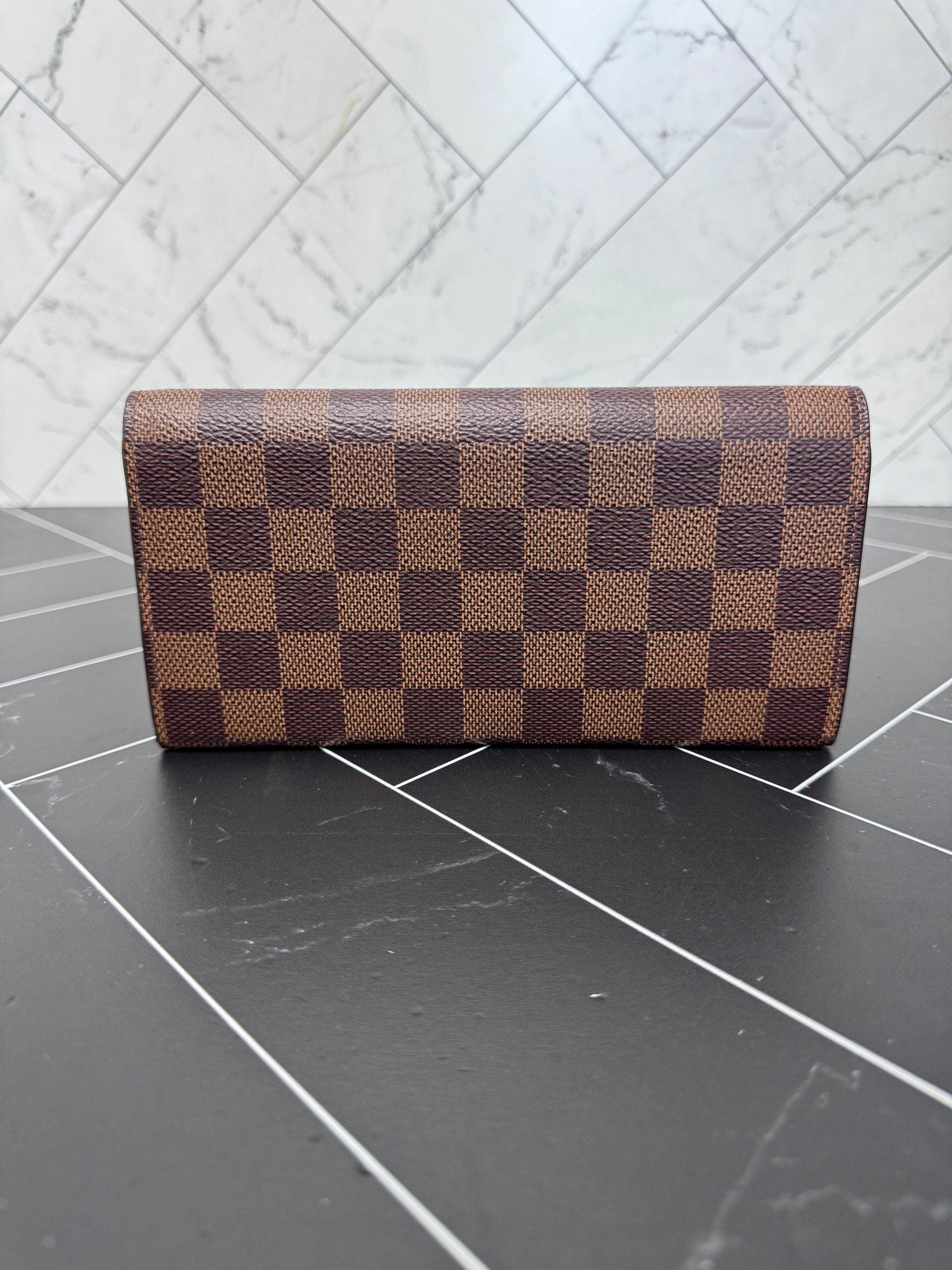 Louis Vuitton Damier Ebene & Red Emilie Wallet