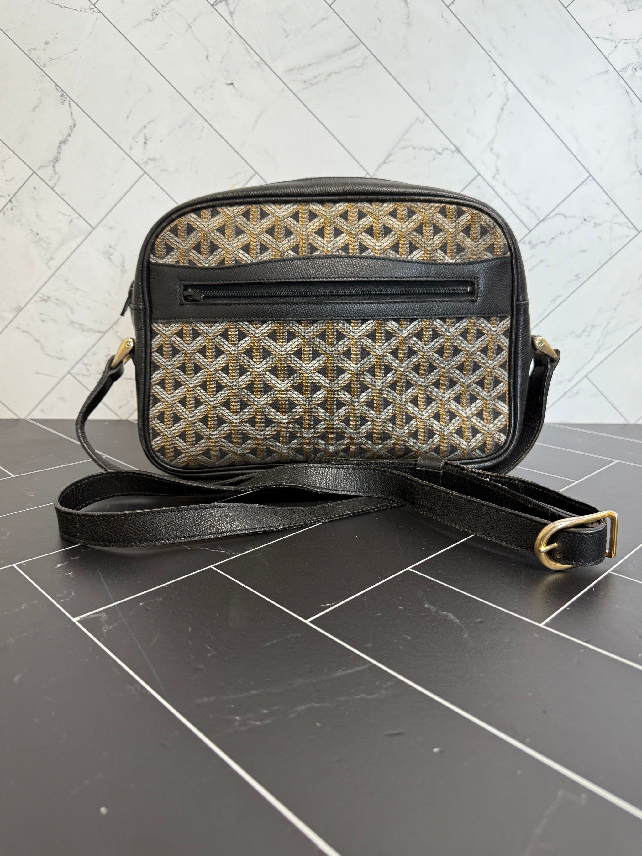 Goyard Vintage Black Canvas & Leather Crossbody Bag