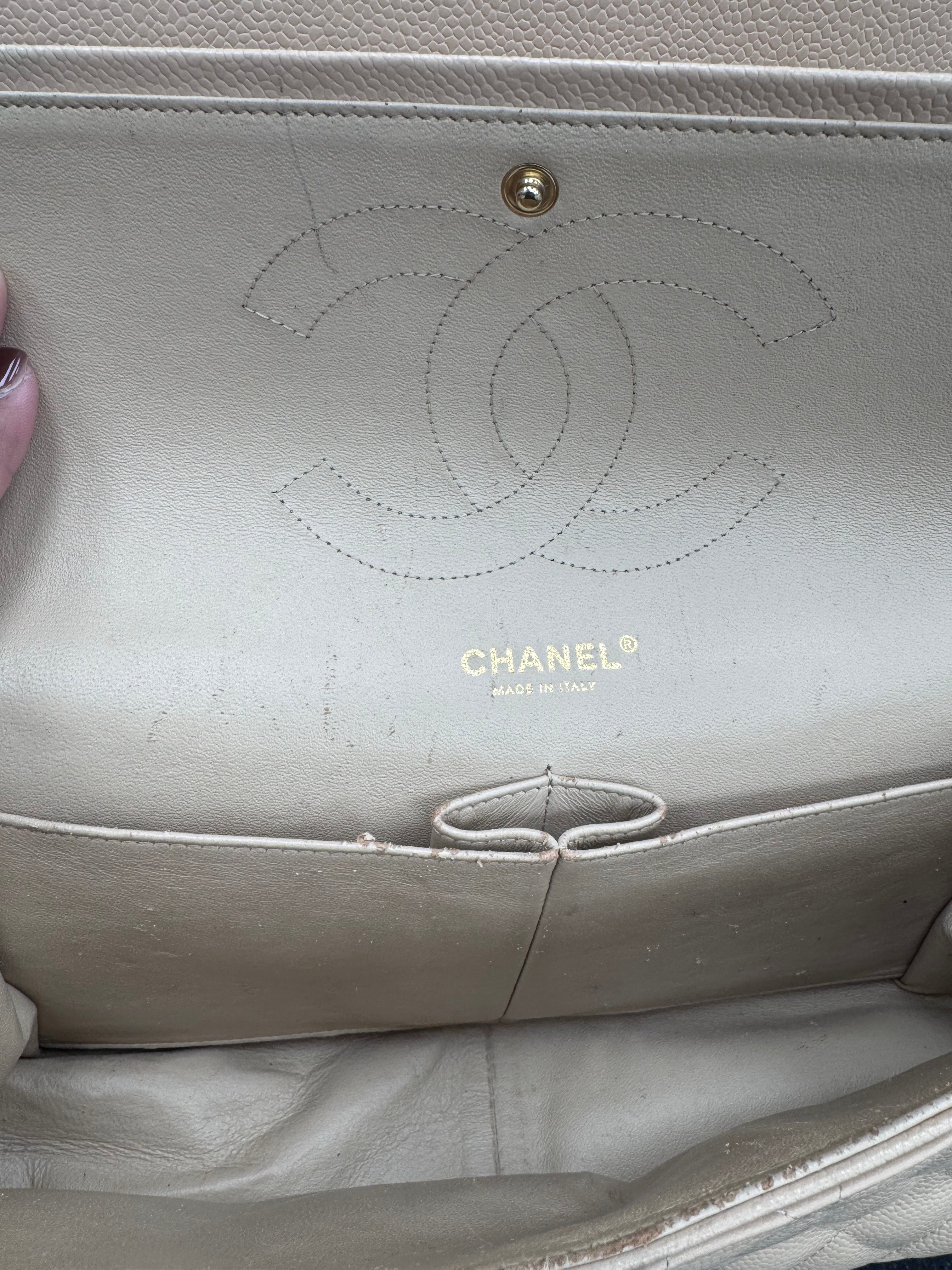 Chanel Beige Quilted Caviar Leather Jumbo Double Flap Bag