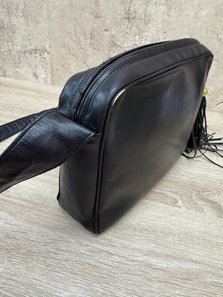 Chanel Black Lambskin Triple CC Tassel Camera Bag
