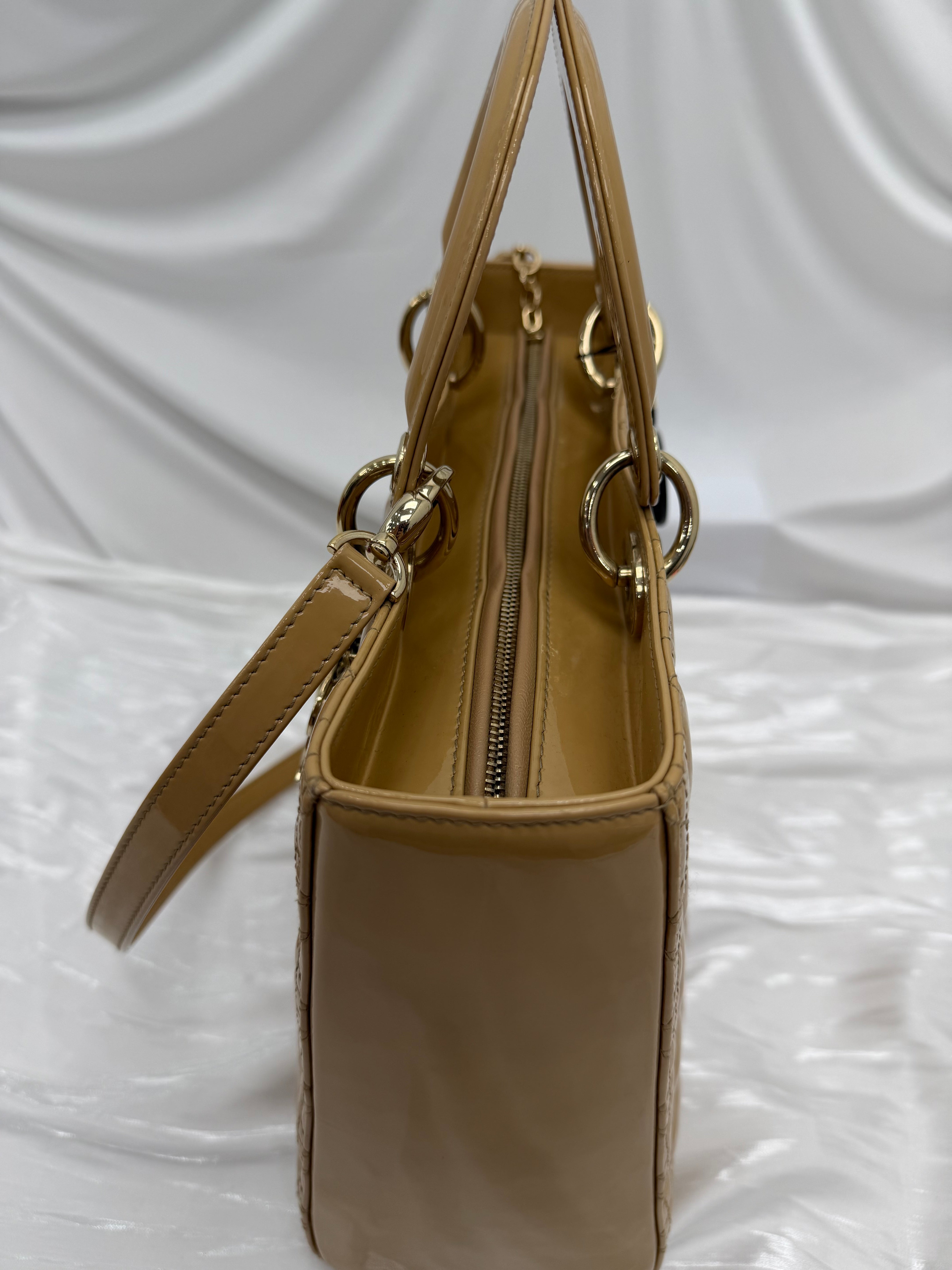 Christian Dior Beige Patent Leather Large Lady Dior