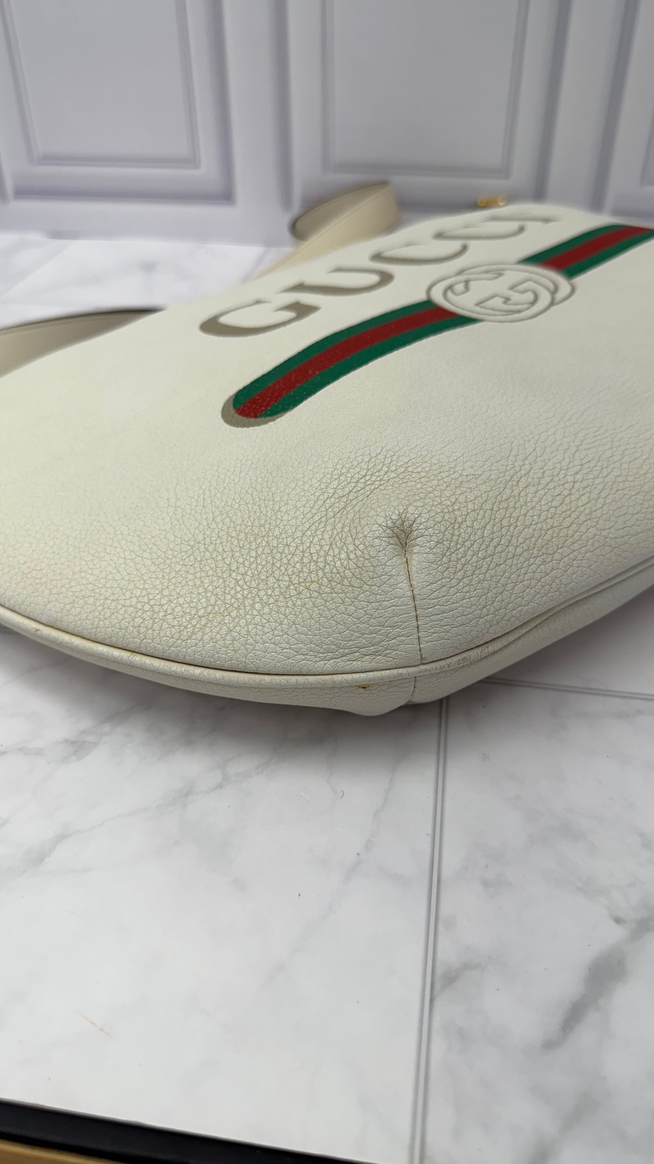 *DONS DROP* Gucci Cream Leather Logo Print Half Moon Hobo Bag