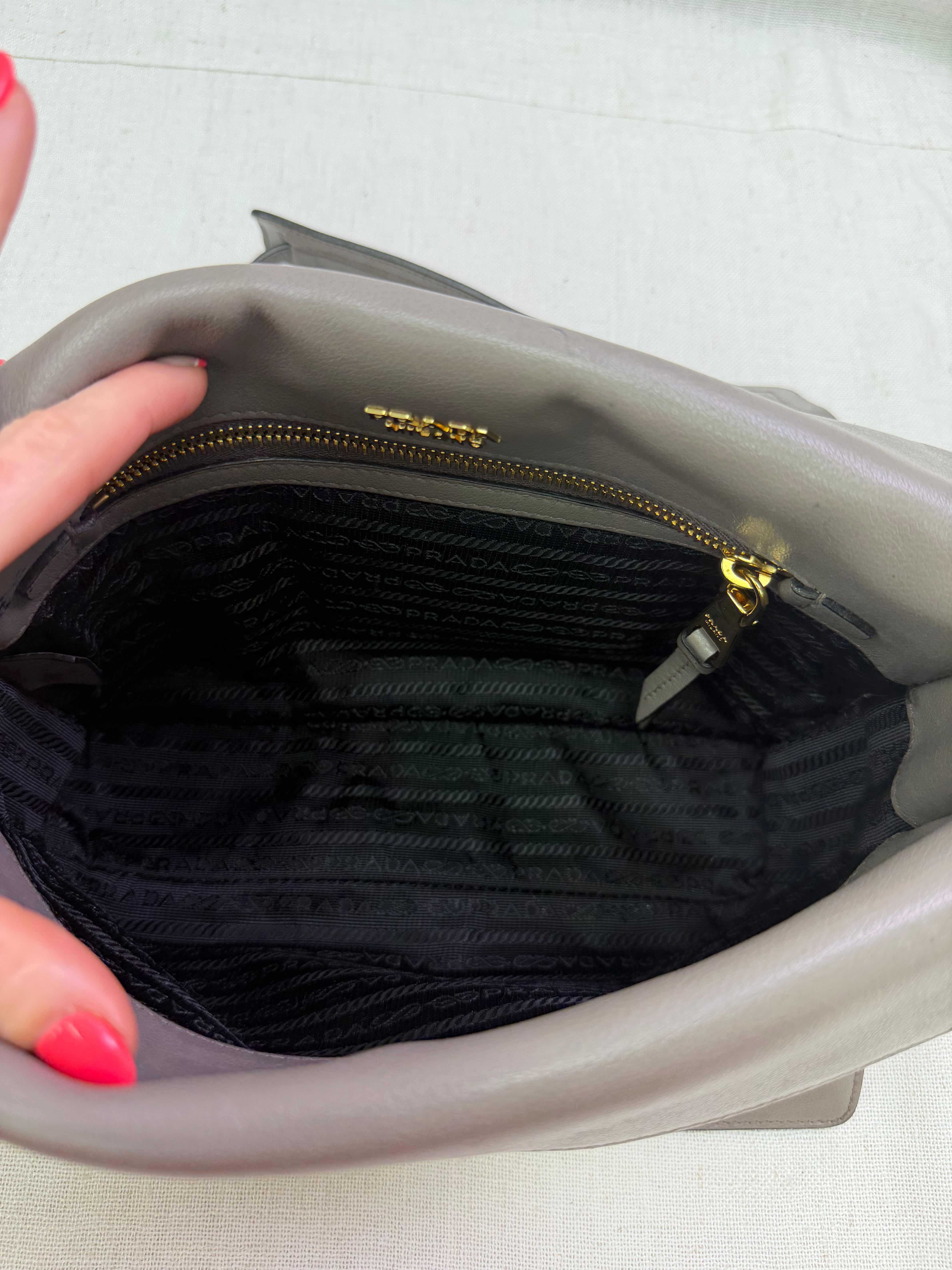Prada Grey Leather Glace Flap Messenger Bag