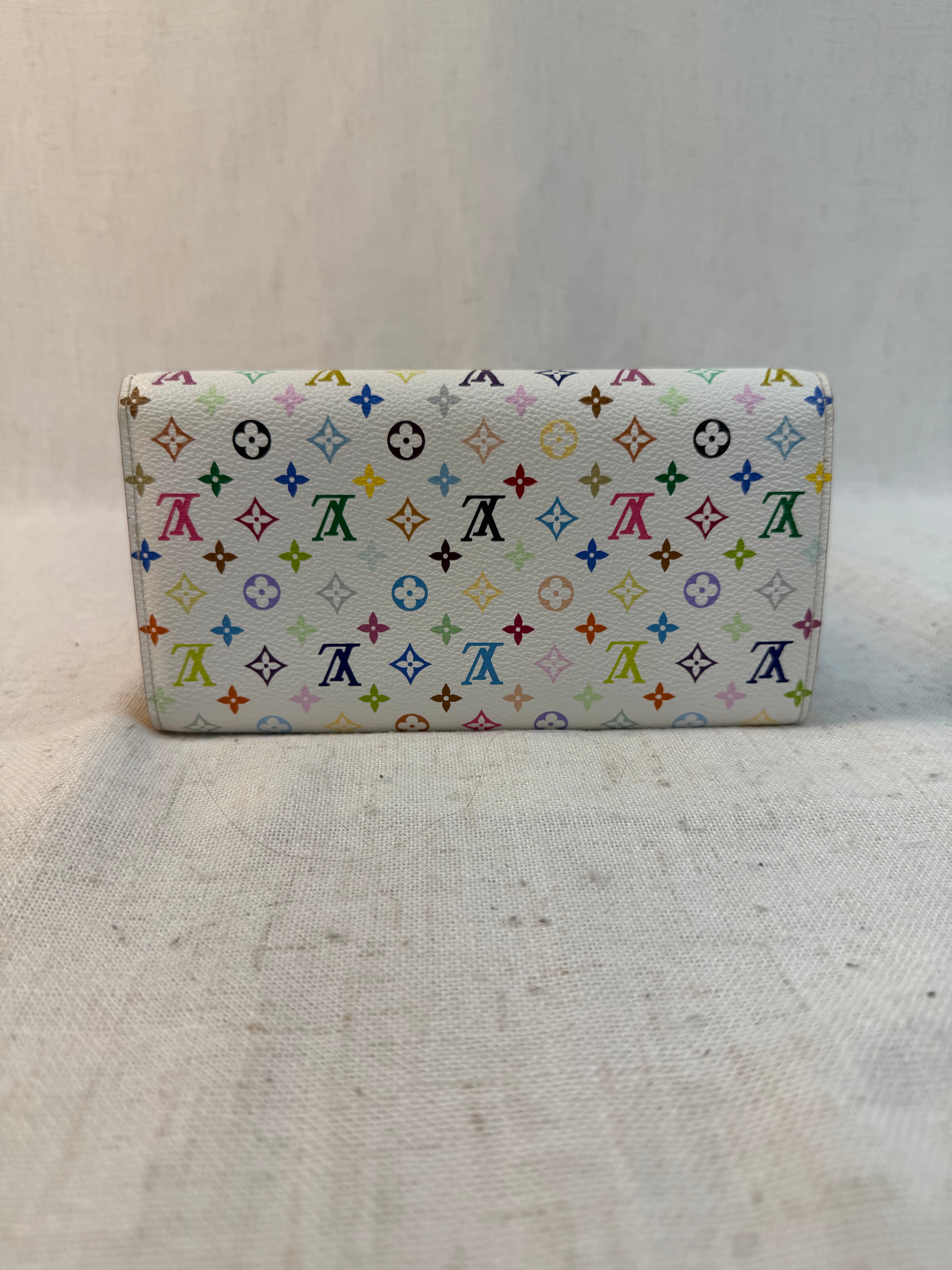 LIKE NEW Louis Vuitton Monogram White Multicolor Sarah Wallet