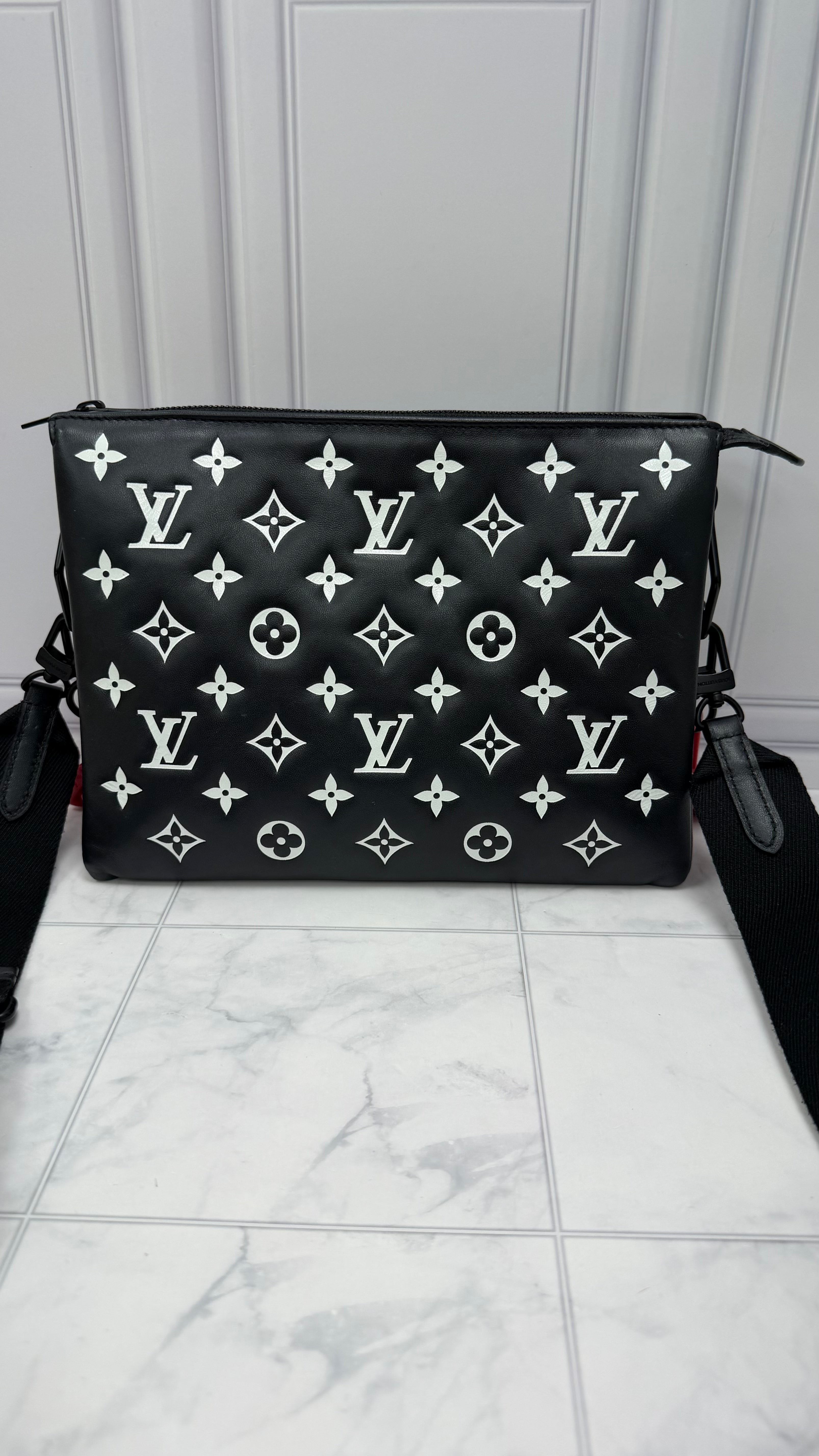 Louis Vuitton Black & White Embossed Lambskin Leather Coussin PM