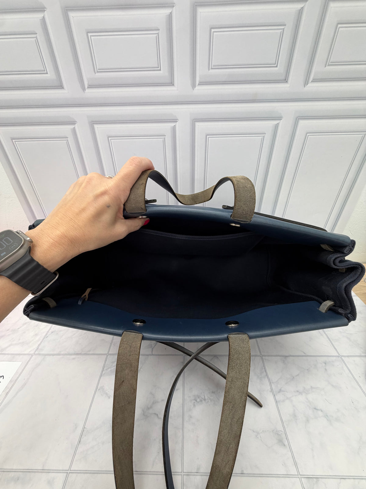 Hermes Navy Toile & Leather Herbag Cabas MM
