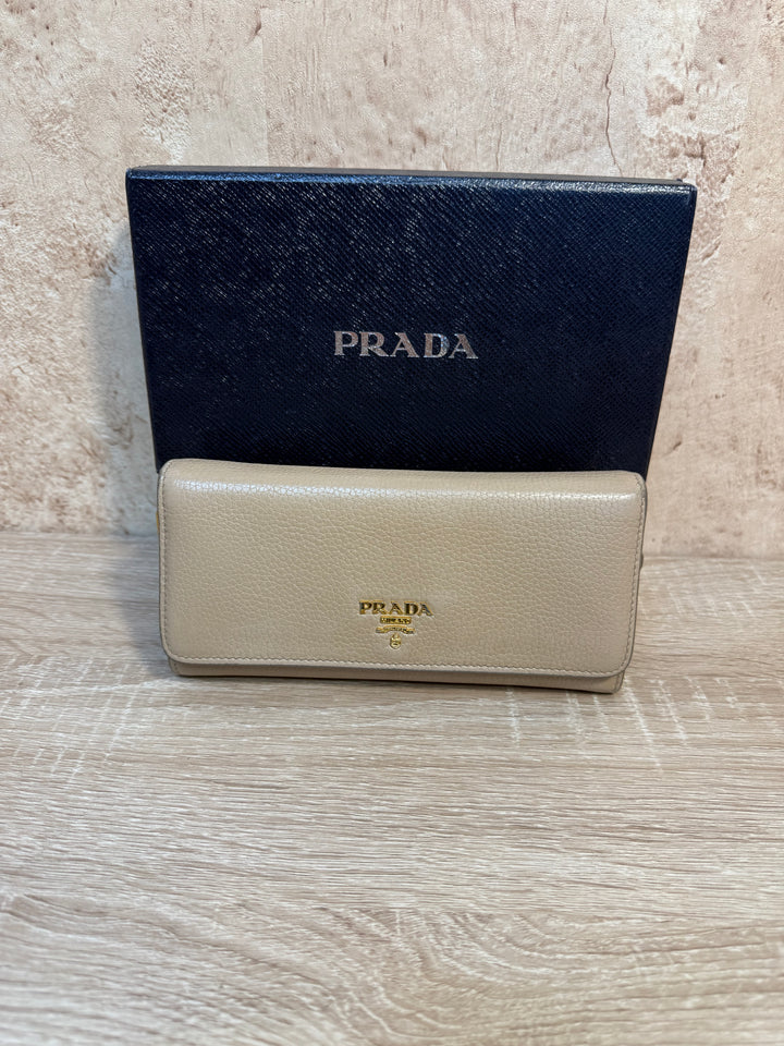 Prada Beige Leather Long Wallet