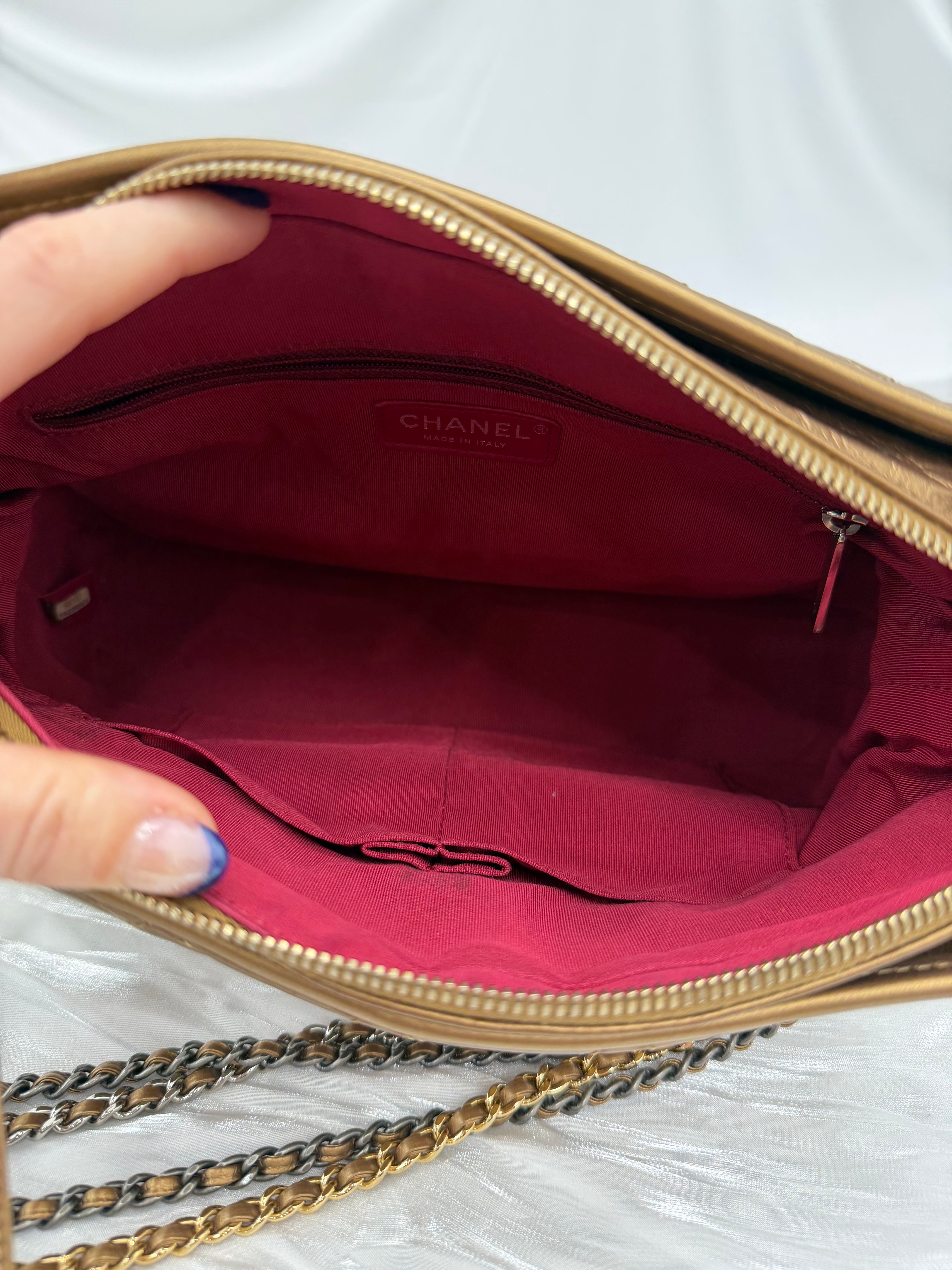 Chanel Metallic Bronze Aged Quilted Calfskin Medium Gabrielle Hobo Bag