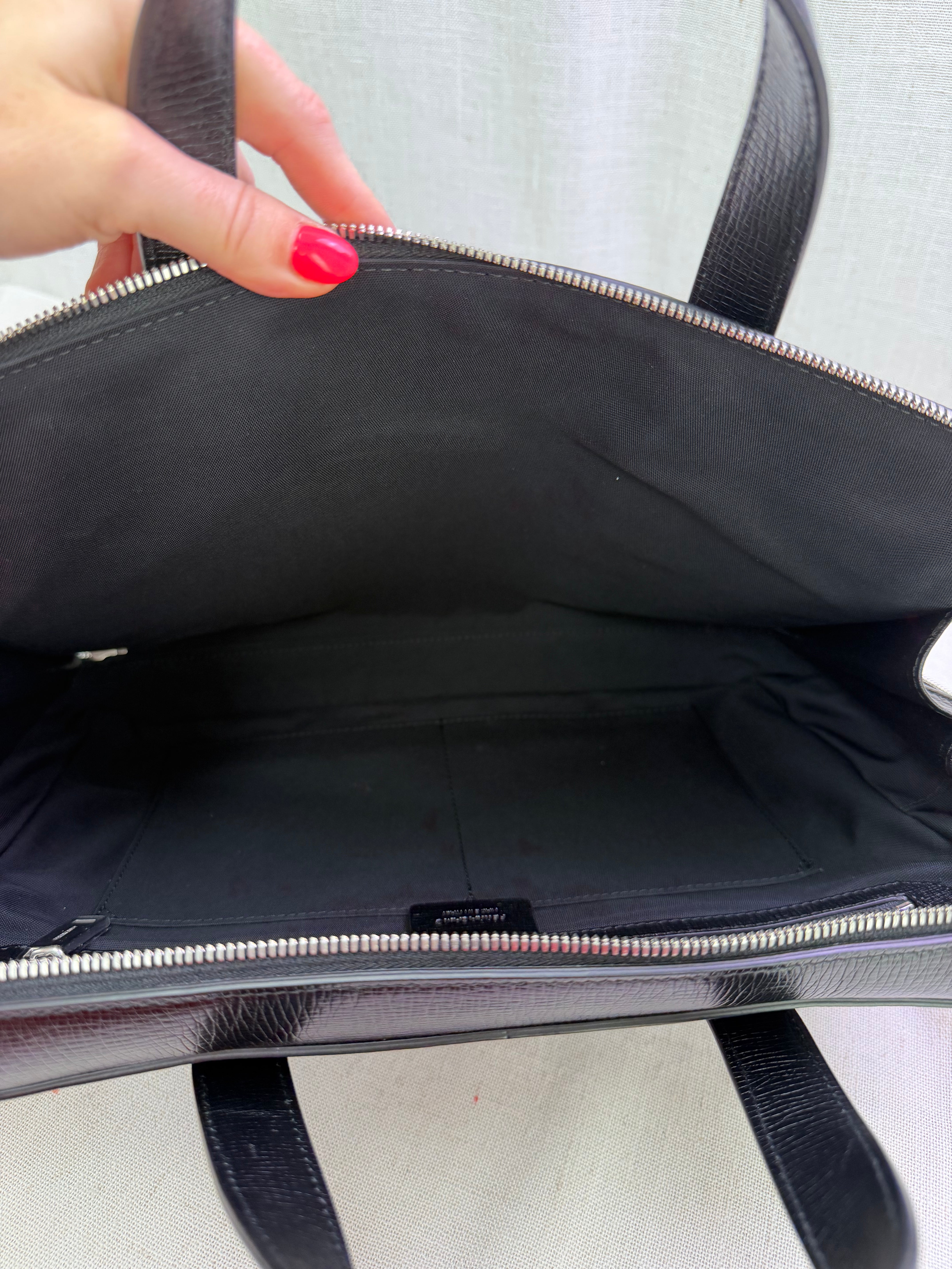 Salvatore Ferragamo Black Hammered Calfskin Briefcase