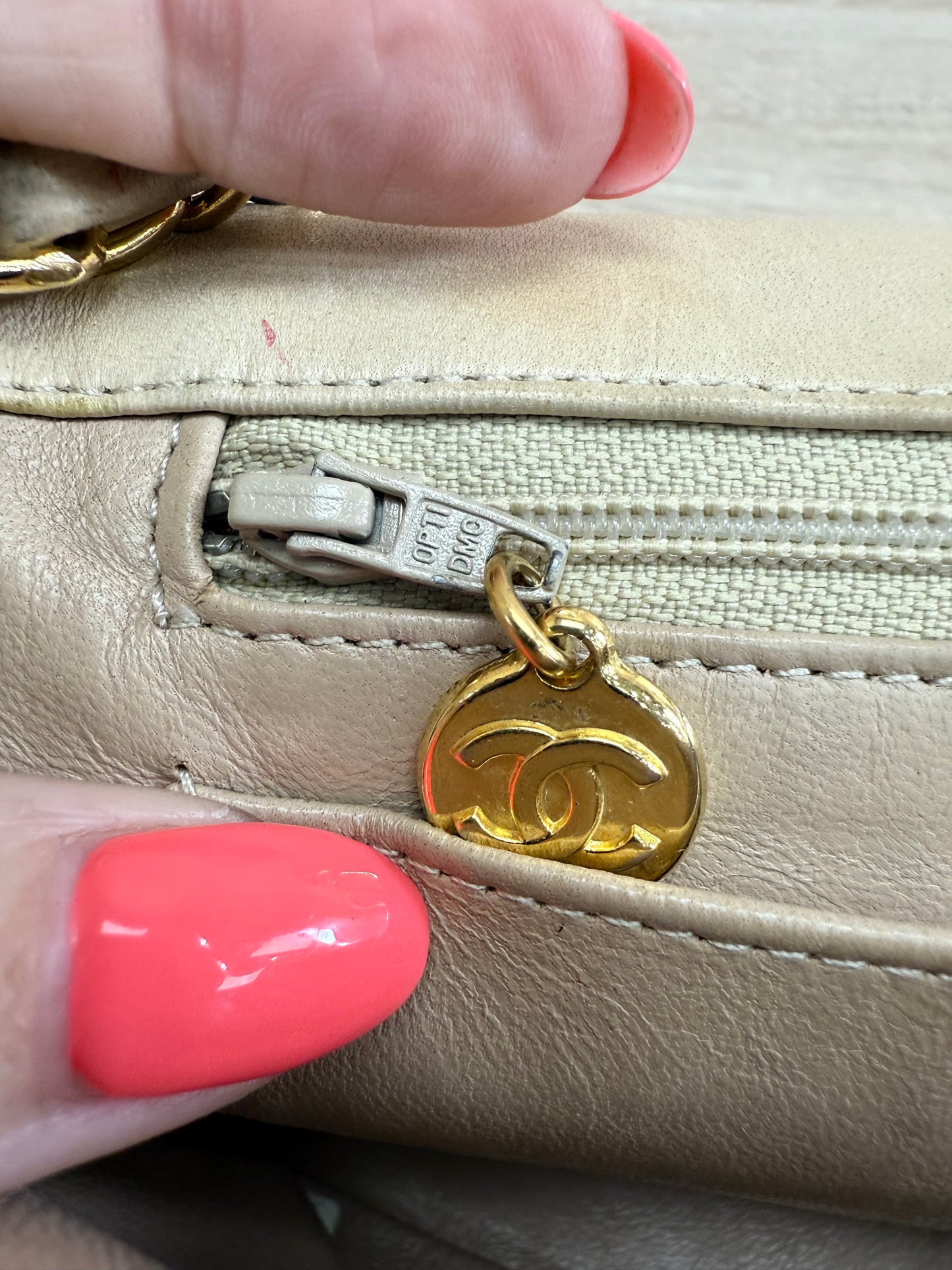 Chanel Beige Quilted Lambskin Single Flap Bag