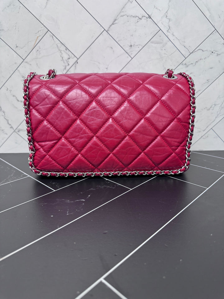 Chanel Red Crinkle Leather Running Chain Medium Single Flap