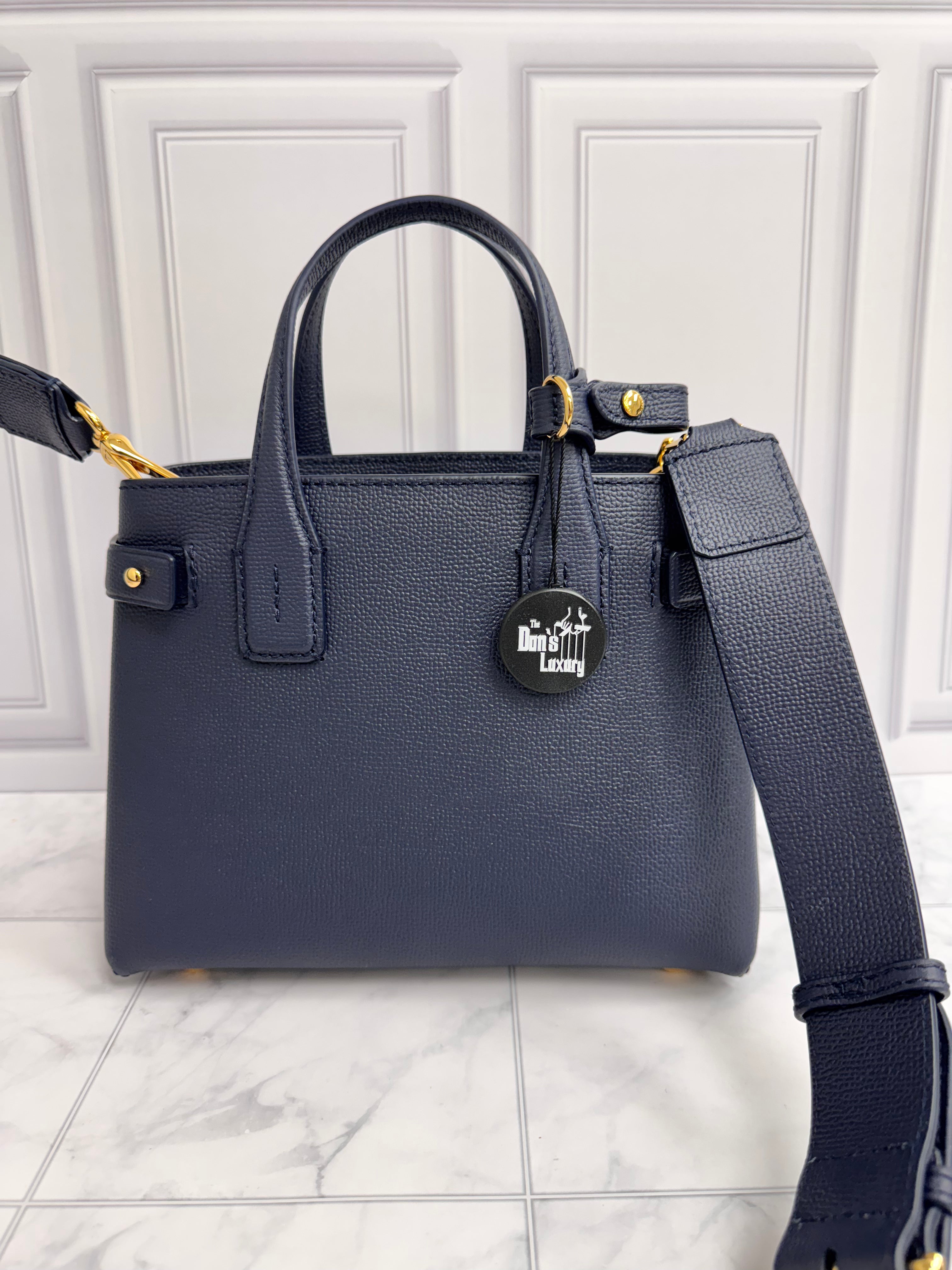 *DONS DROP* LIKE NEW- Burberry Blue Grainy Leather House Check Small Banner Tote