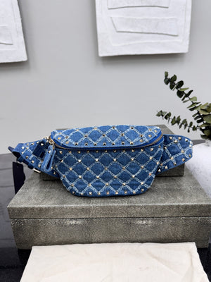 Valentino Blue Denim Studded Belt Bag