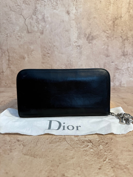 Christian Dior Black Calfskin Leather Zippy Wallet