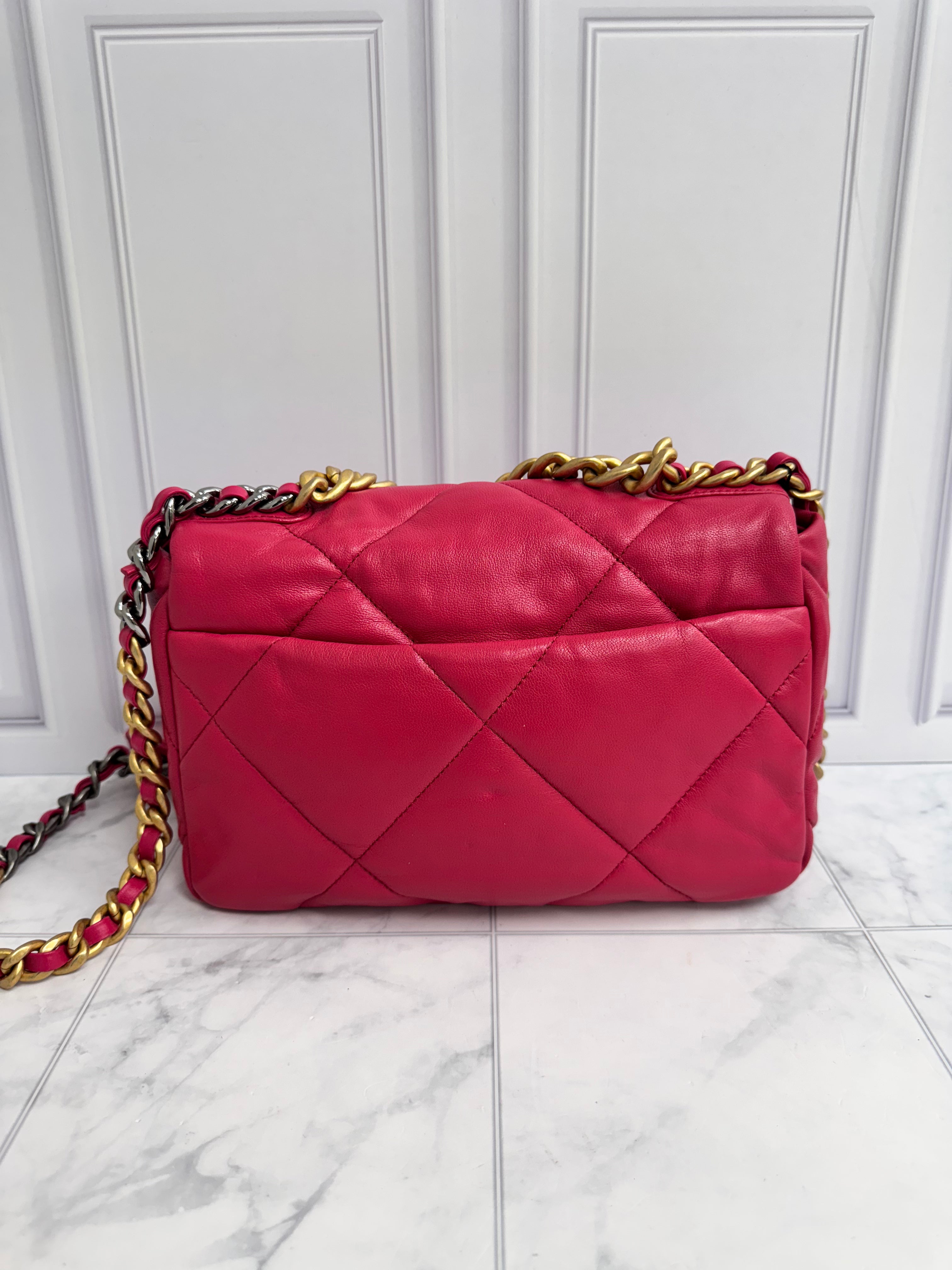 Chanel Pink Quilted Leather Chanel 19 Small Flap Bag