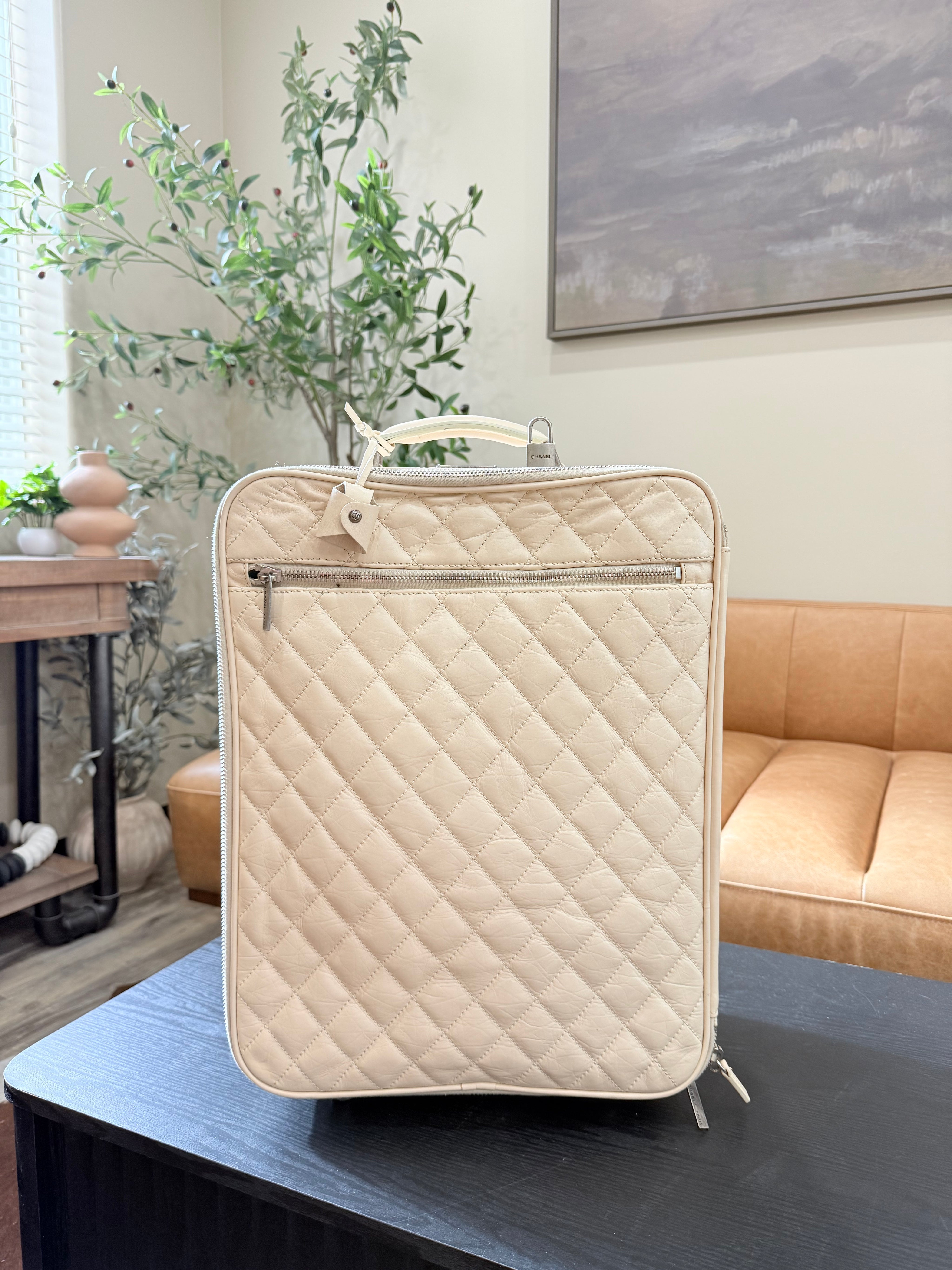 Chanel Ivory Paris NYC Rolling Luggage