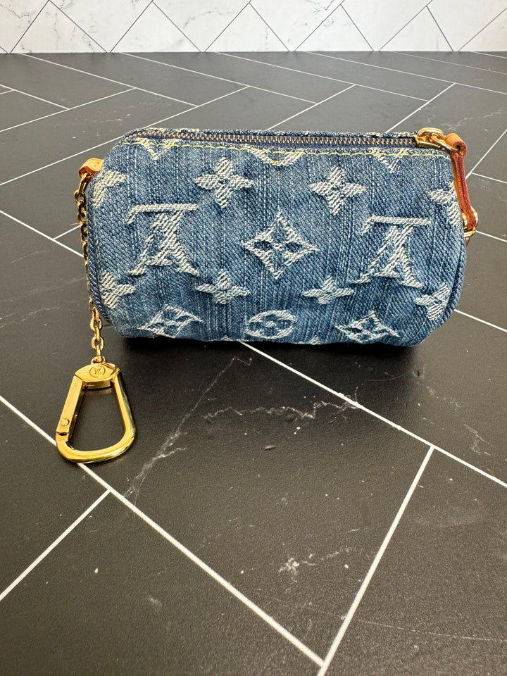 Louis Vuitton Denim Monogram Speedy Pochette PM Key Holder