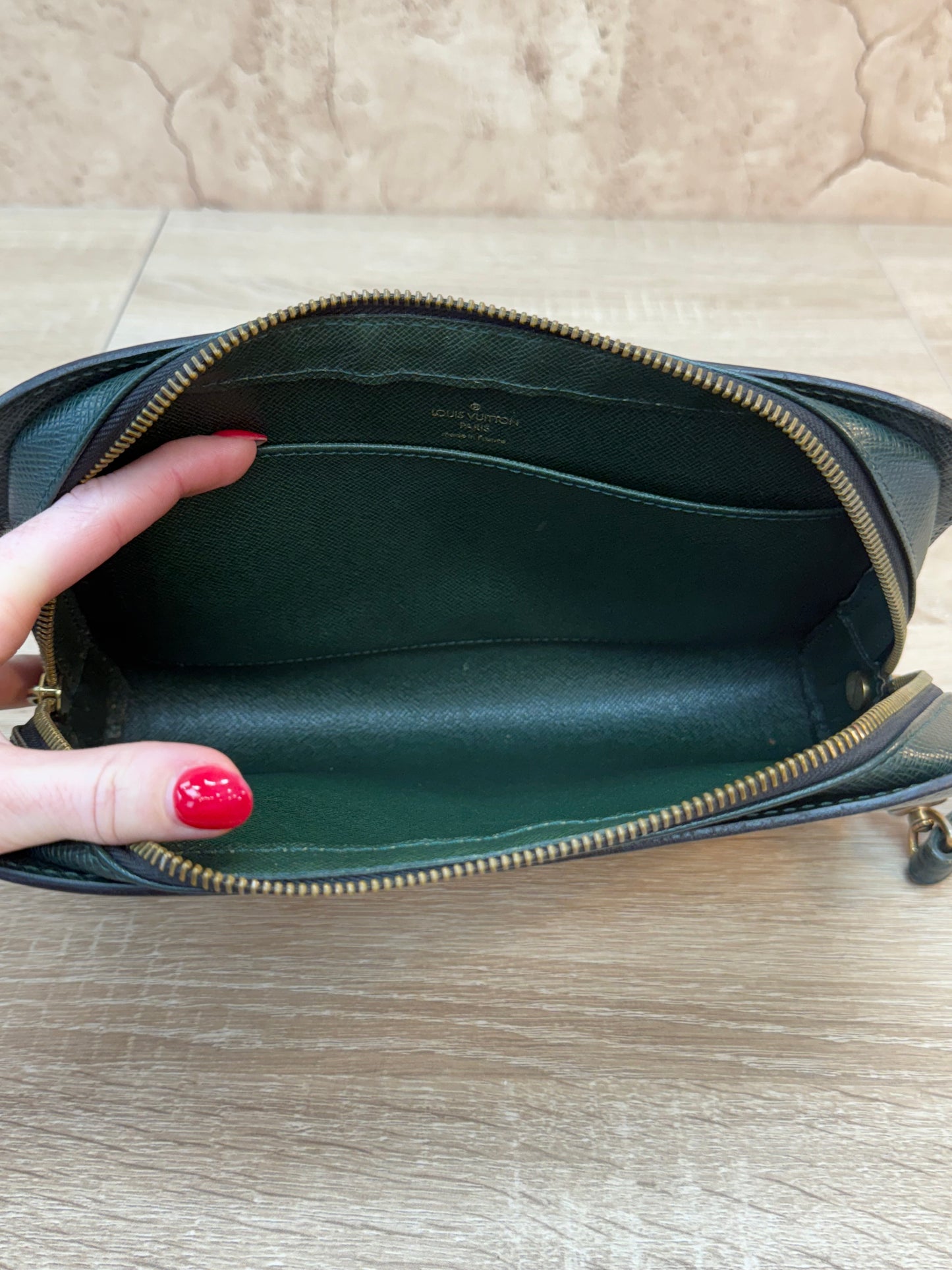 Louis Vuitton Green Taiga Leather Clutch