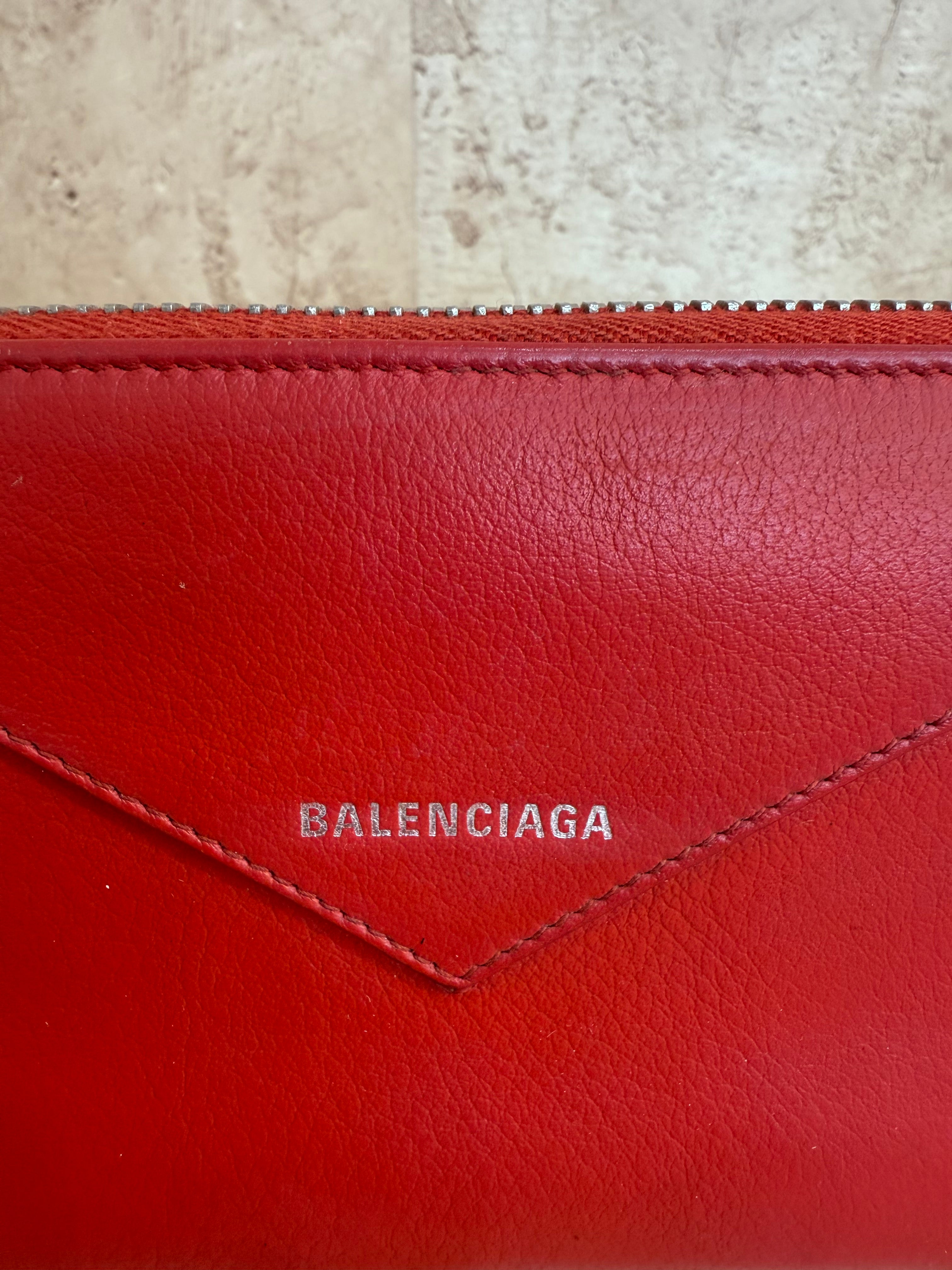 Balenciaga Red Calfskin Leather Zippy Wallet