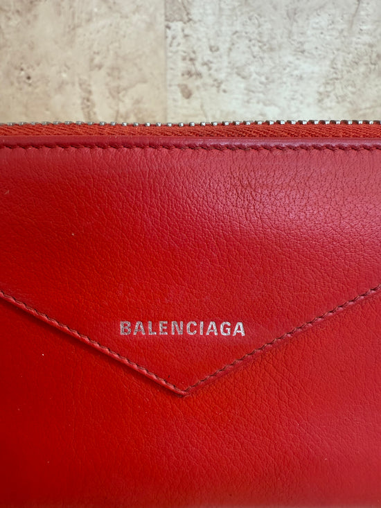 Balenciaga Red Calfskin Leather Zippy Wallet