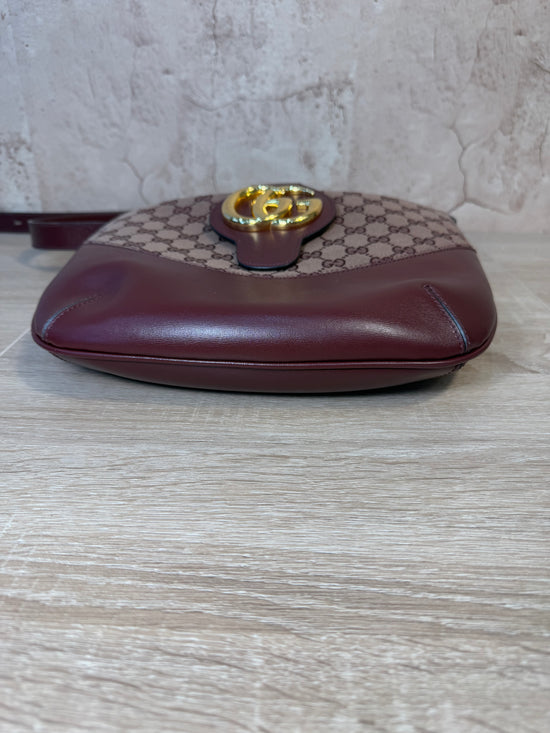 LIKE NEW Gucci Burgundy Canvas & Leather Arli GG Shoulder Bag