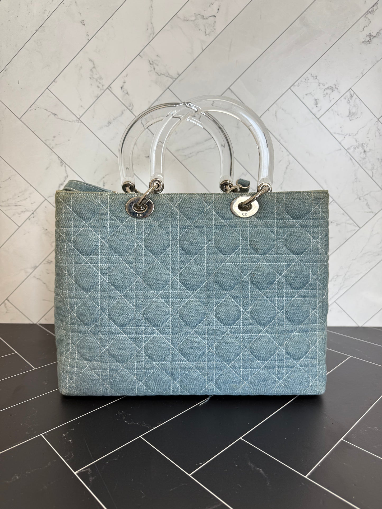 Christian Dior Denim Large Lady Dior Hand Bag