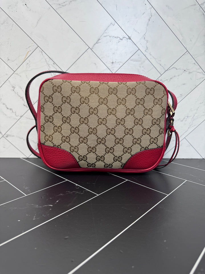 Gucci GG Canvas & Red Leather Crossbody Bag