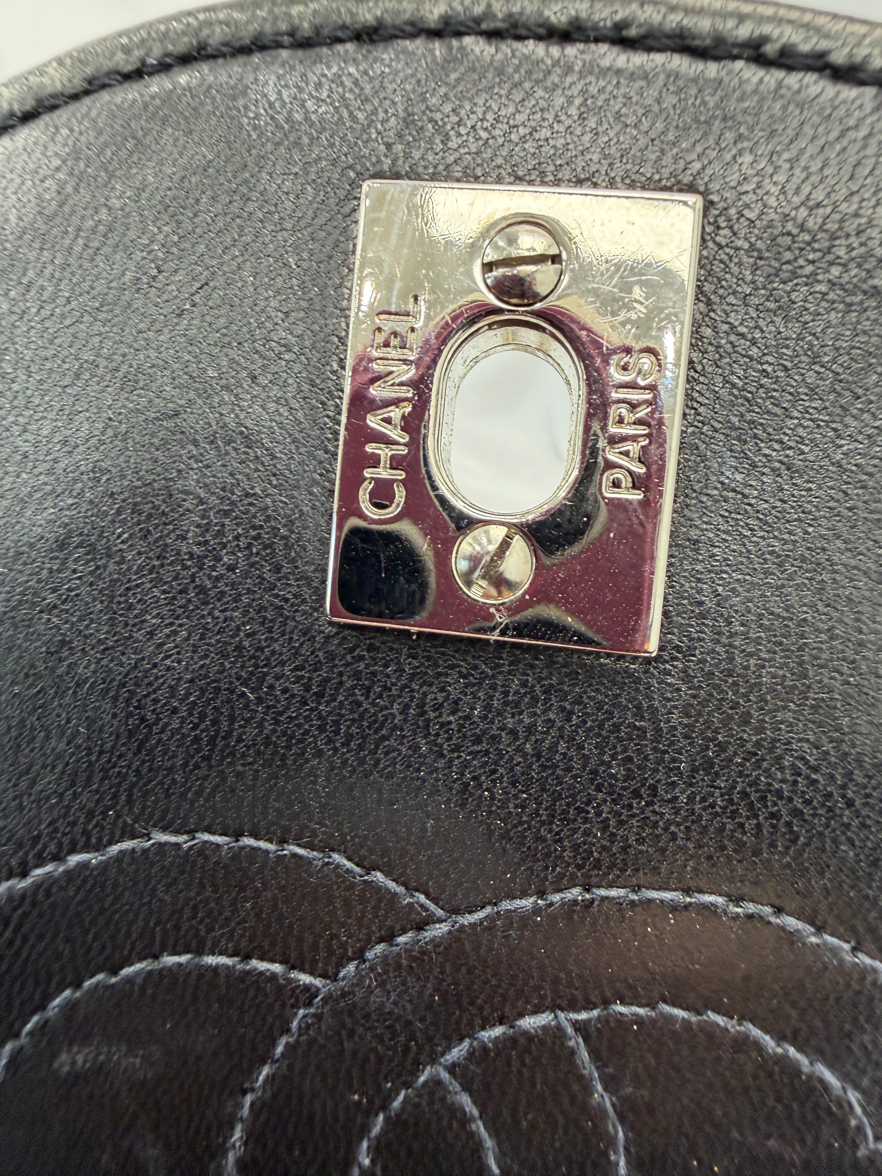 Chanel White & Black Patent Leather Chocolate Bar Square Bag