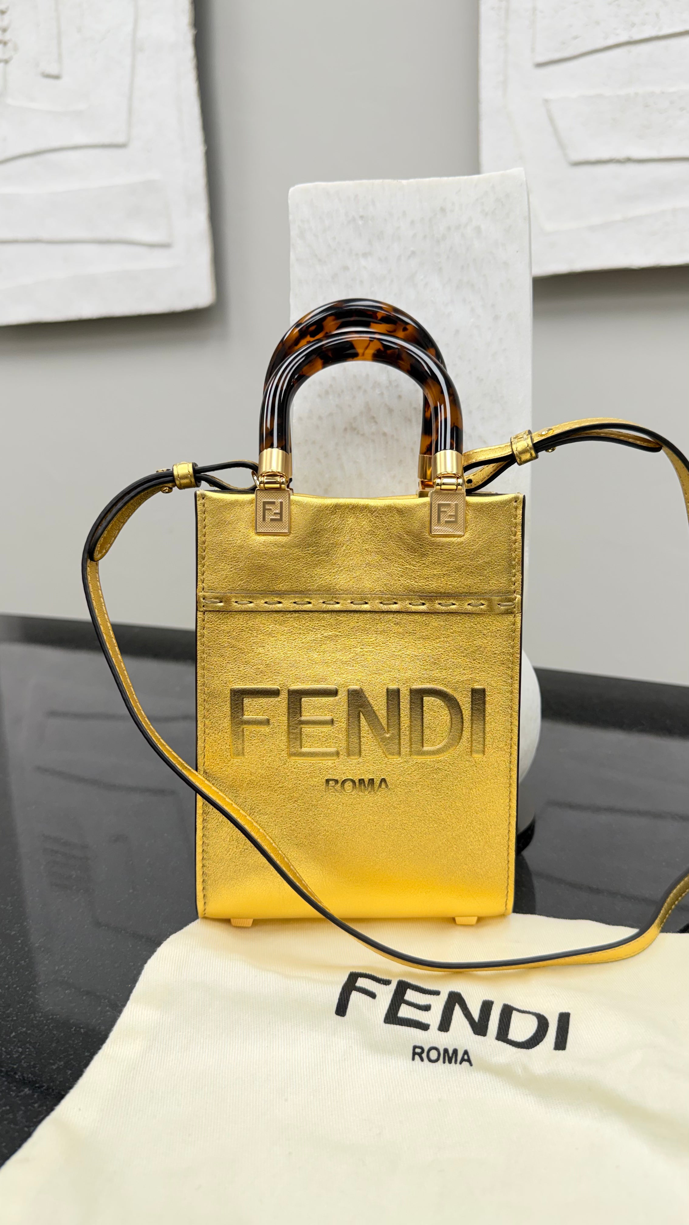 *DONS DROP* Fendi Gold Leather Mini Sunshine Shopper Tote