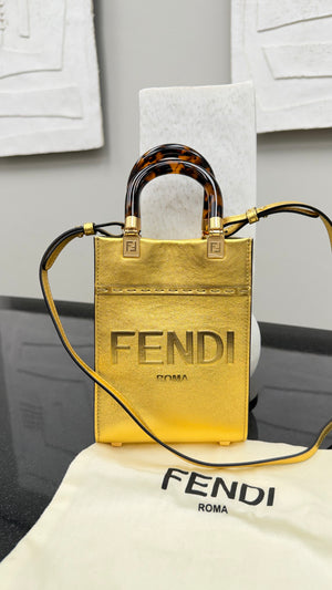 *DONS DROP* Fendi Gold Leather Mini Sunshine Shopper Tote