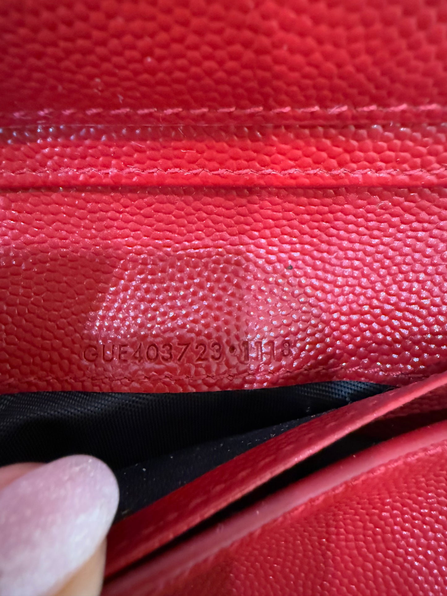 Saint Laurent YSL Red Pebbled Leather Compact Wallet