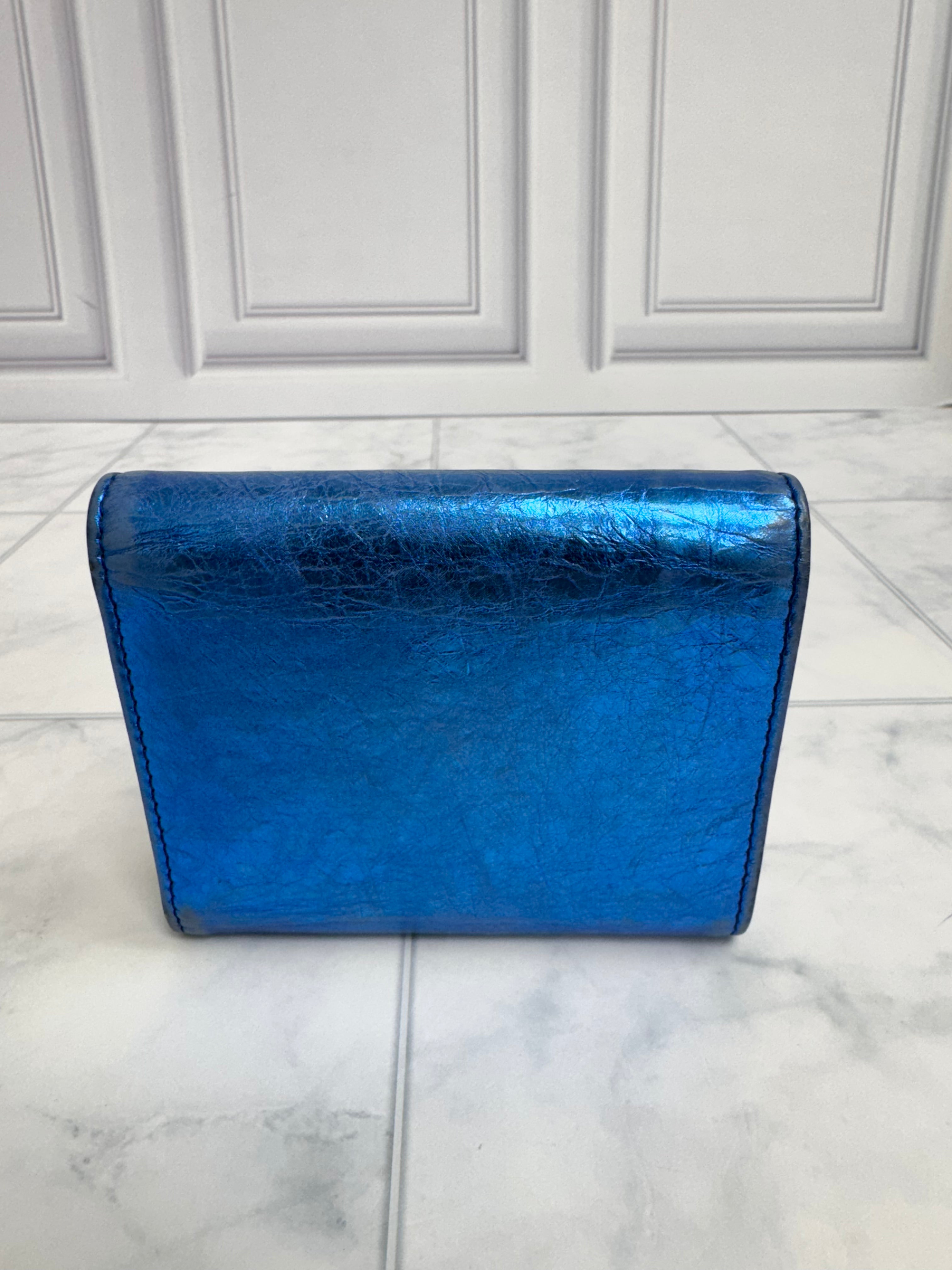 Chanel Metallic Blue Ribbon Compact Wallet