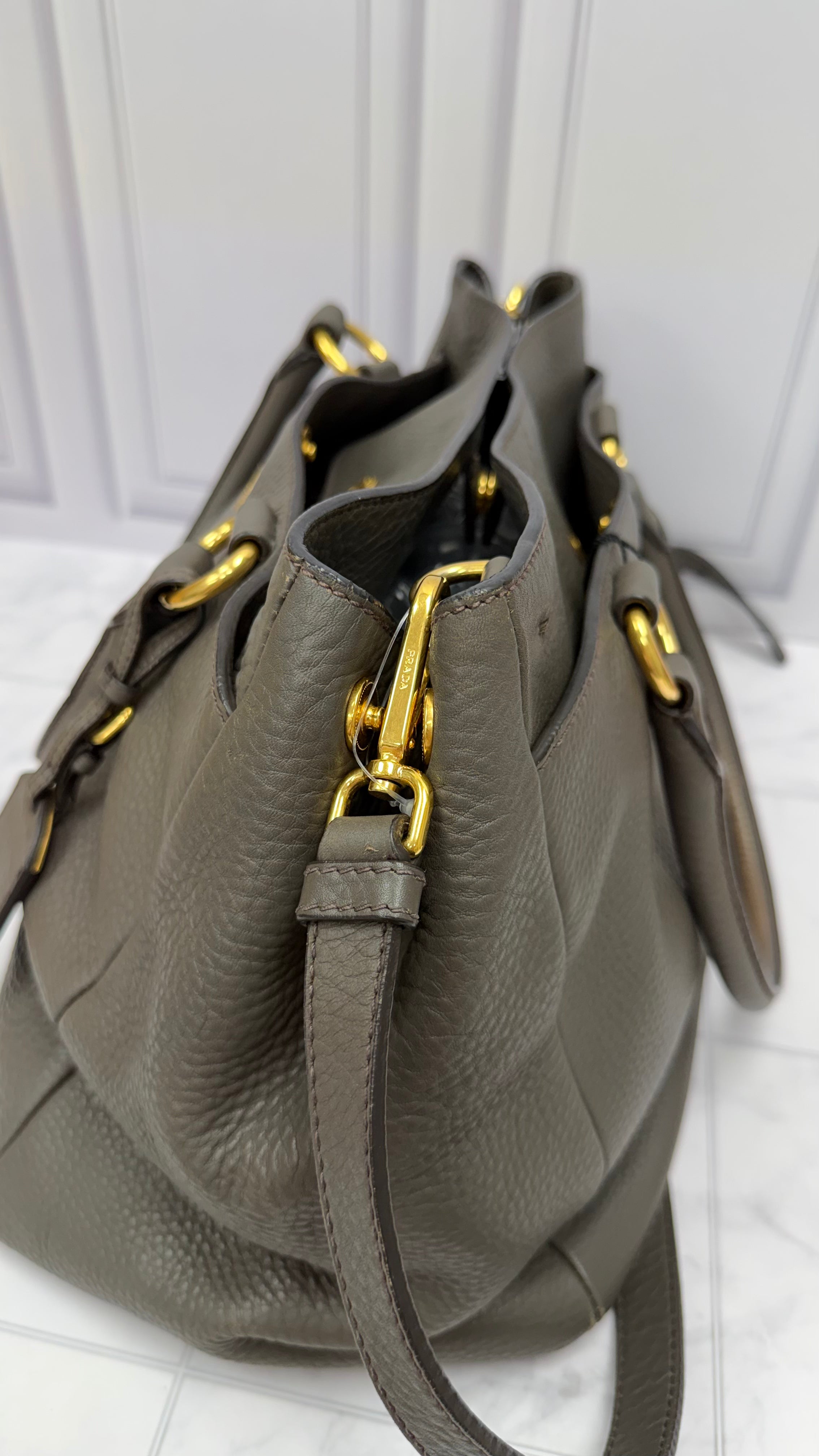 *DONS DROP* Prada Grey Grained Leather Vitello Daino Two-Way Tote Bag
