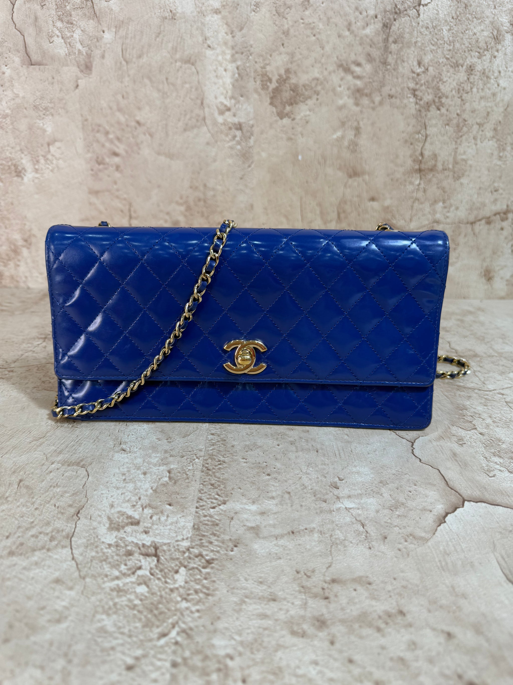 Chanel Blue Patent Quilted Leather Triangle Bag