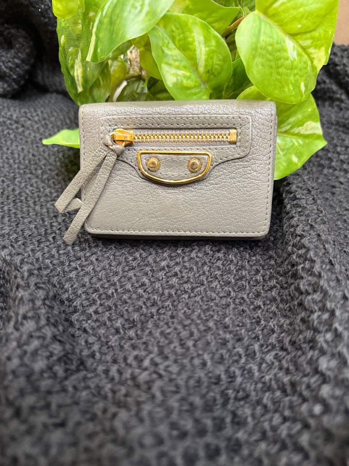 Balenciaga Grey Leather Mini Edge City Wallet